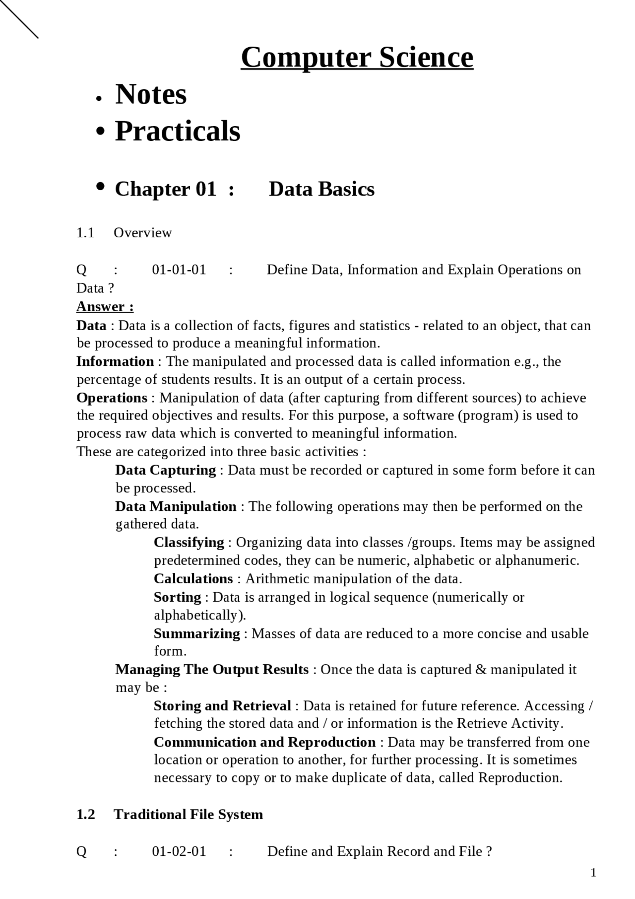 Computer Science Q&A, Practical | Exams Computer Science - Docsity