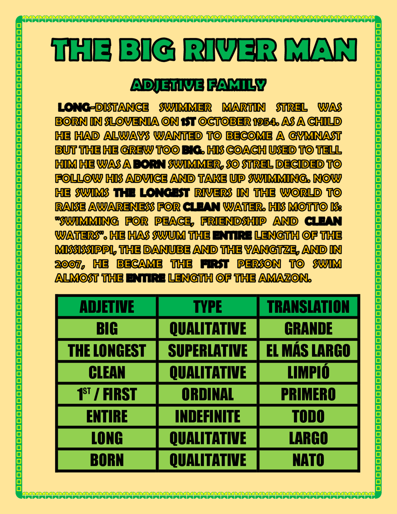 ADJECTIVES FAMILY - THE BIG RIVER MAN - ACTIVITY | Apuntes de Inglés ...