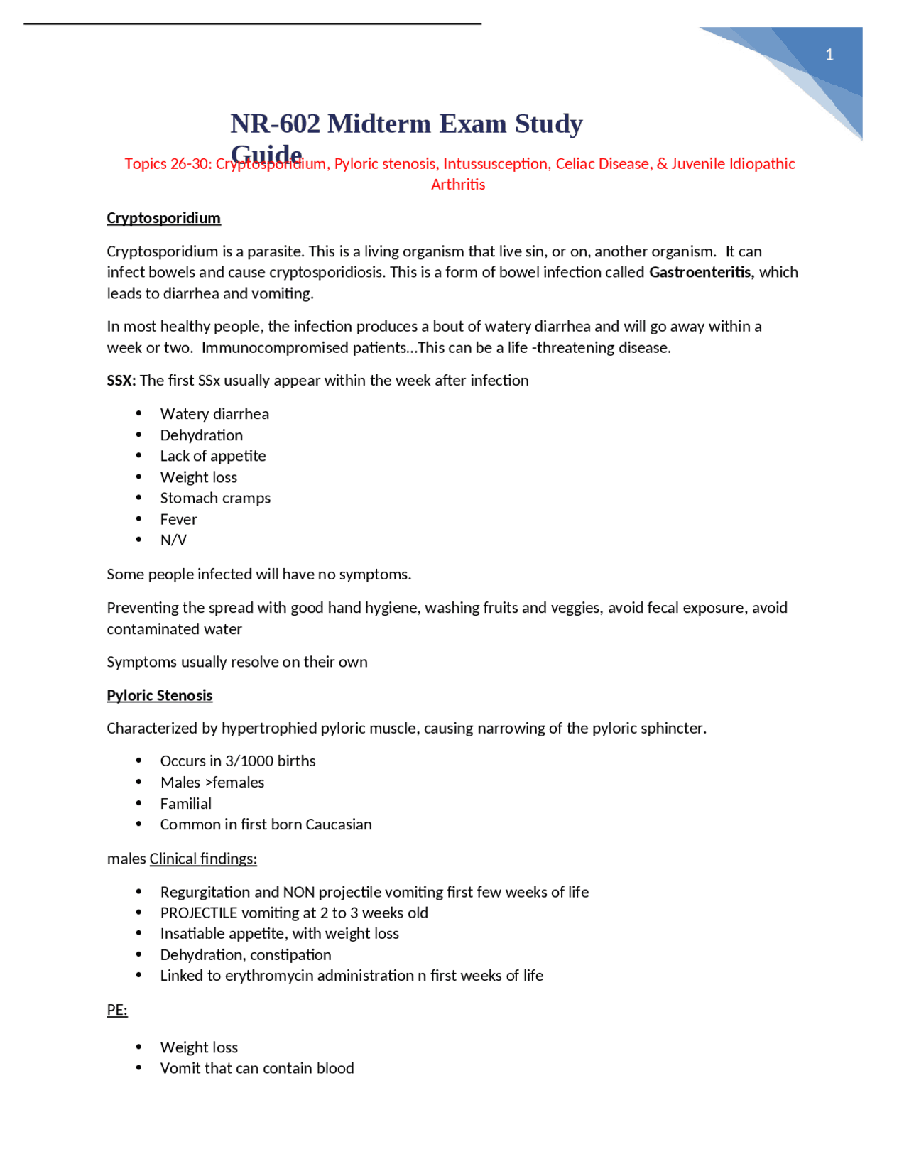 NR-602 Midterm Exam Study Guide | Exams Nursing | Docsity