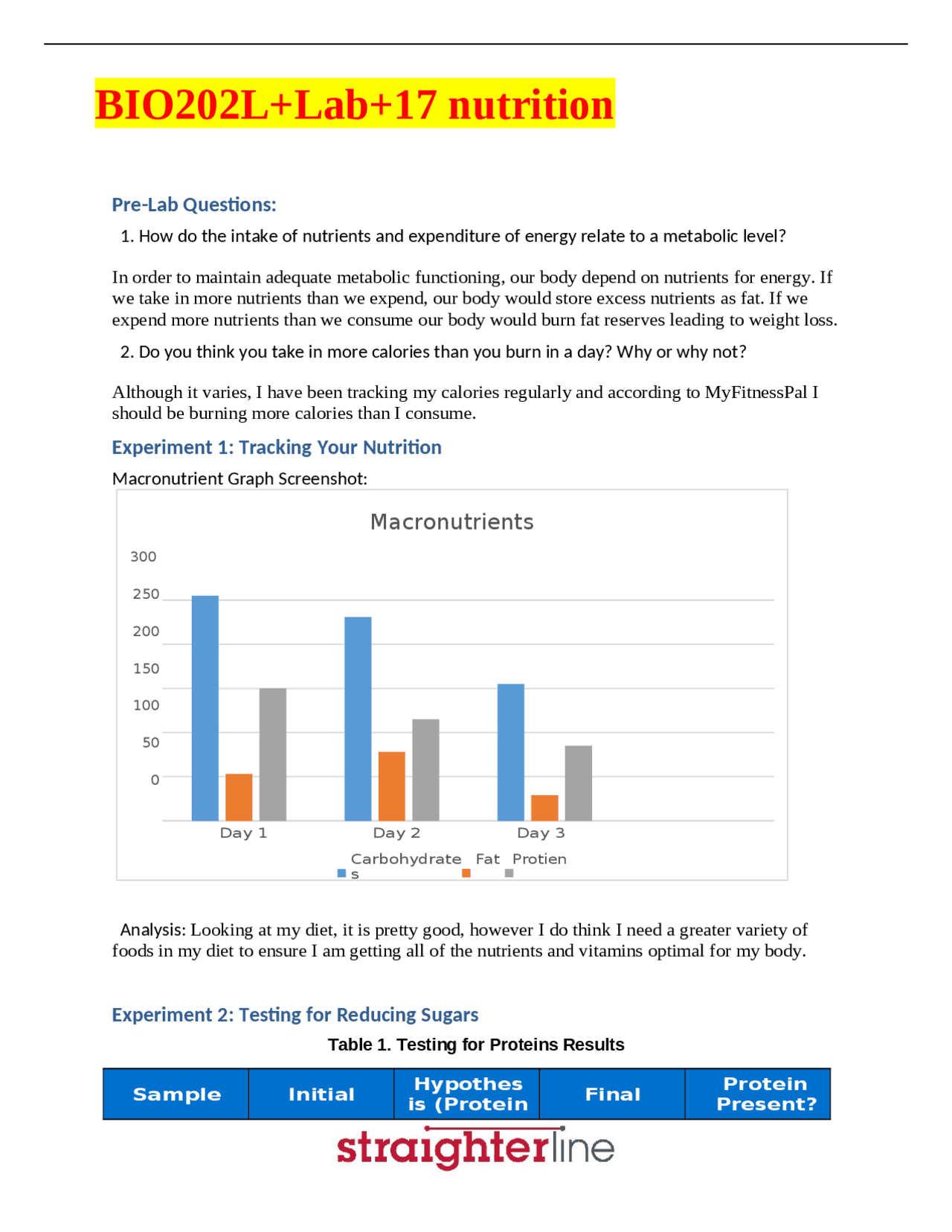 BIO202L+Lab+17 nutrition | Lab Reports Nursing | Docsity