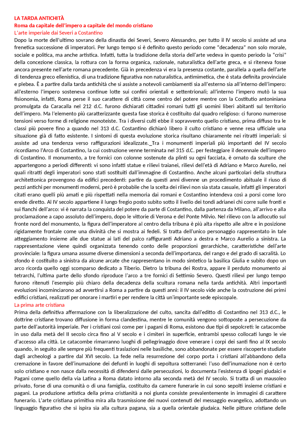 Tarda Antichità dal cristianesimo Appunti di Storia dell'arte