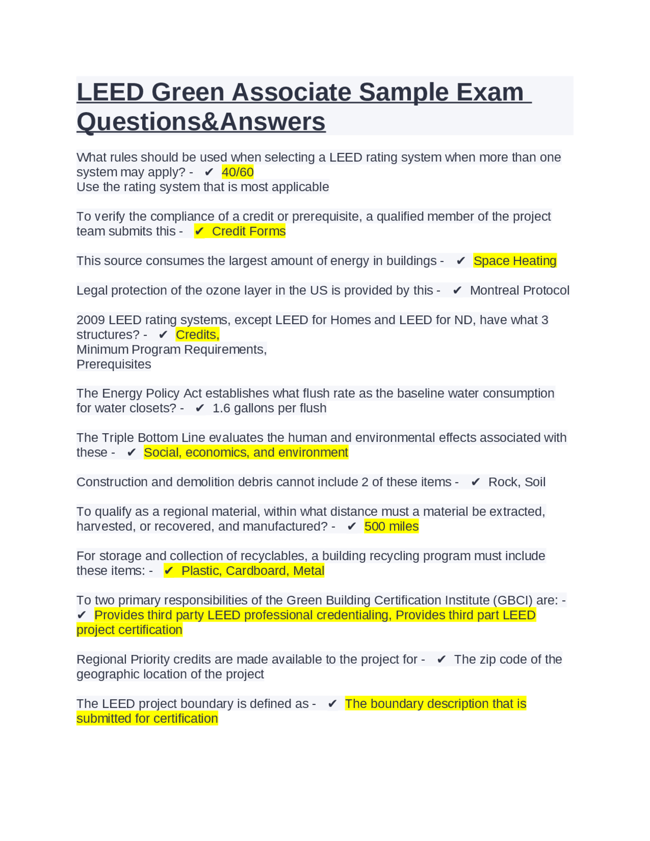 Leed Green Associate Practice Exam Pdf LEED Green Associate Sample Exam Questions&Answers. | Exams Nursing