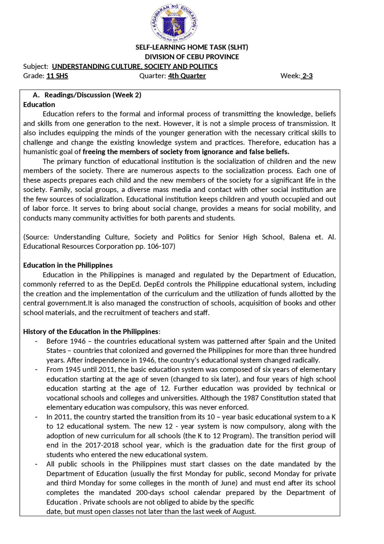 Ucsp notes week 2-3 understand social studies | Study notes English ...