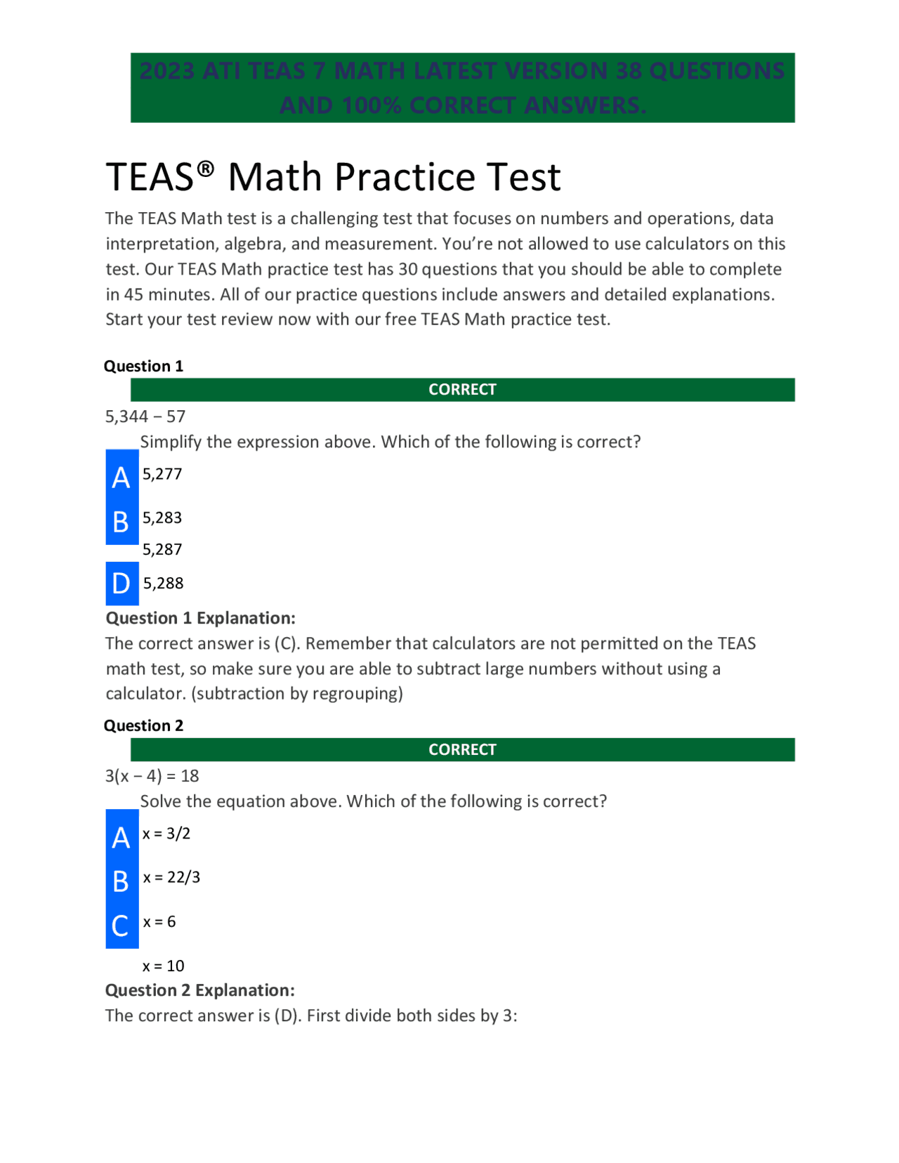 2022 2023 Ati Teas 7 Math Latest Version 38 Questions And 100 Correct 2022 2023 Ati Teas 7 Math Latest Version 38 Questions And 100 Correct