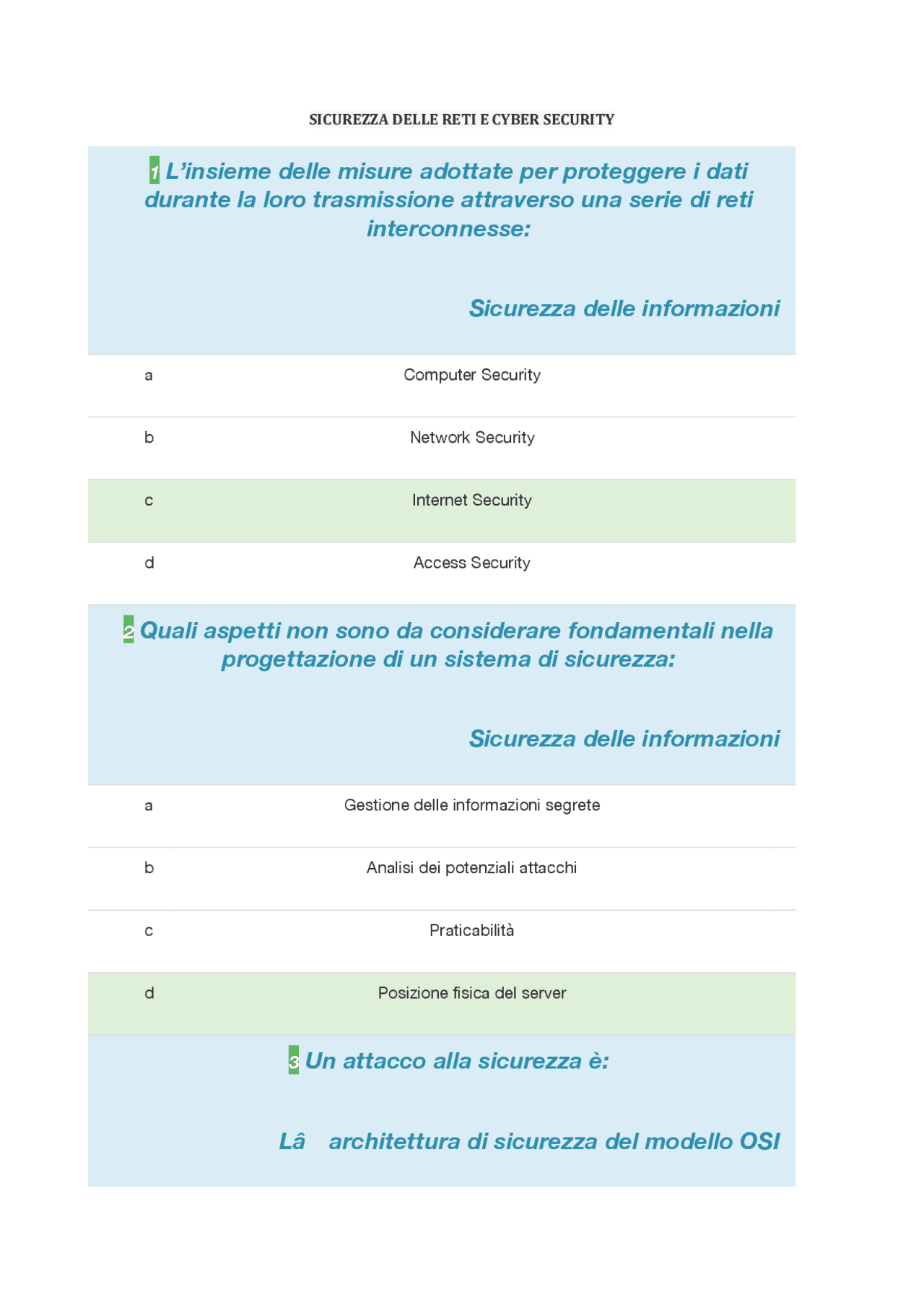 Sicurezza delle reti e Cyber Security Mercatorum, Test + domande ...