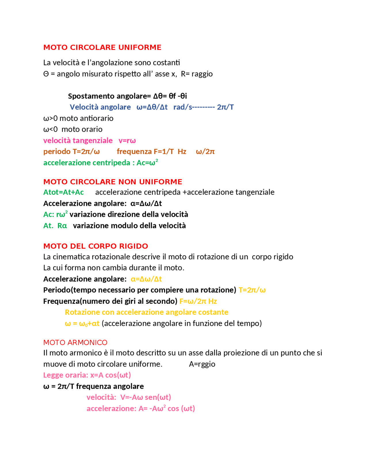 formule del moto circolare Schemi e mappe concettuali di Fisica Docsity