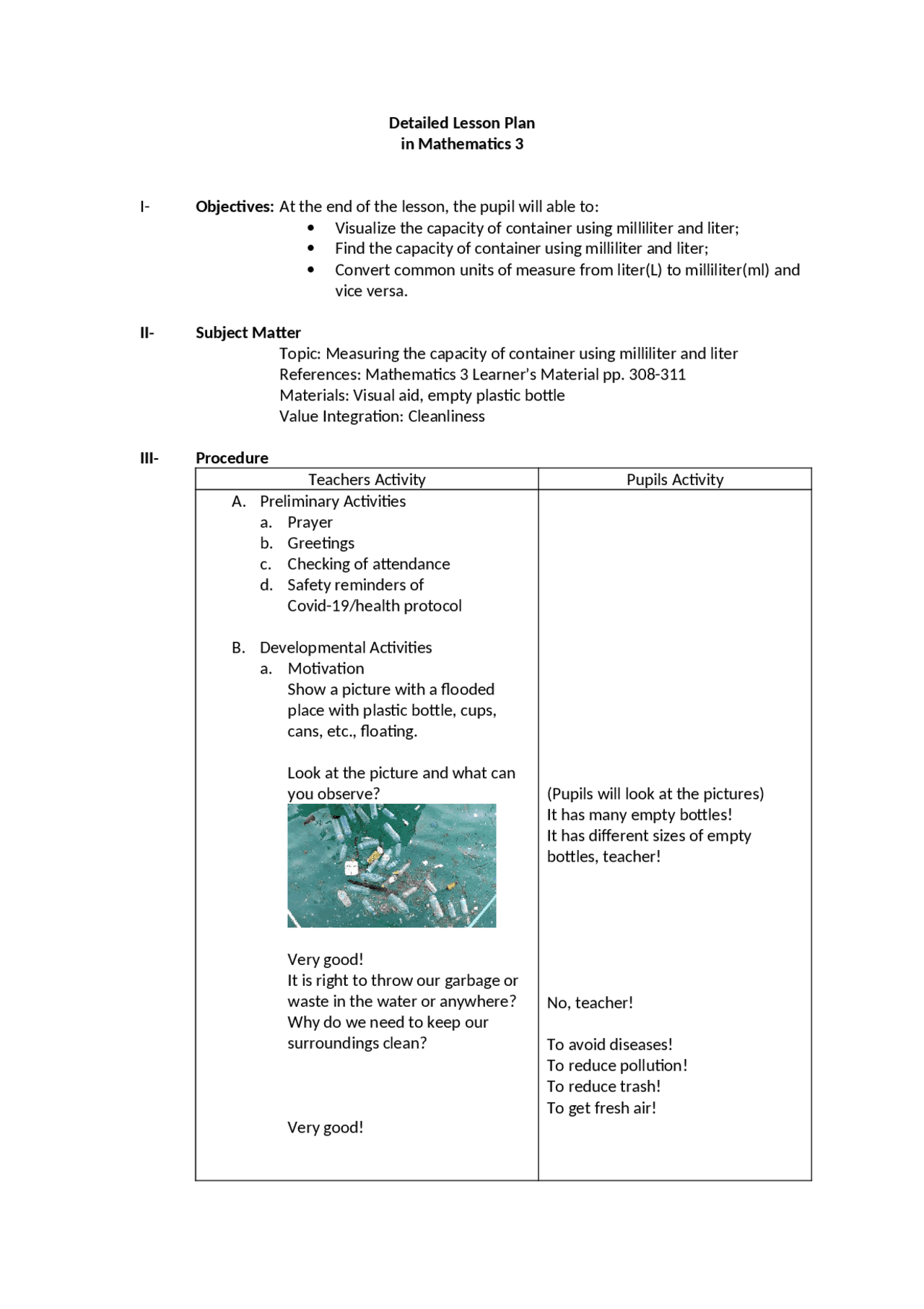 Detailed lesson plan in mathematics grade 3 Study Guides, Projects