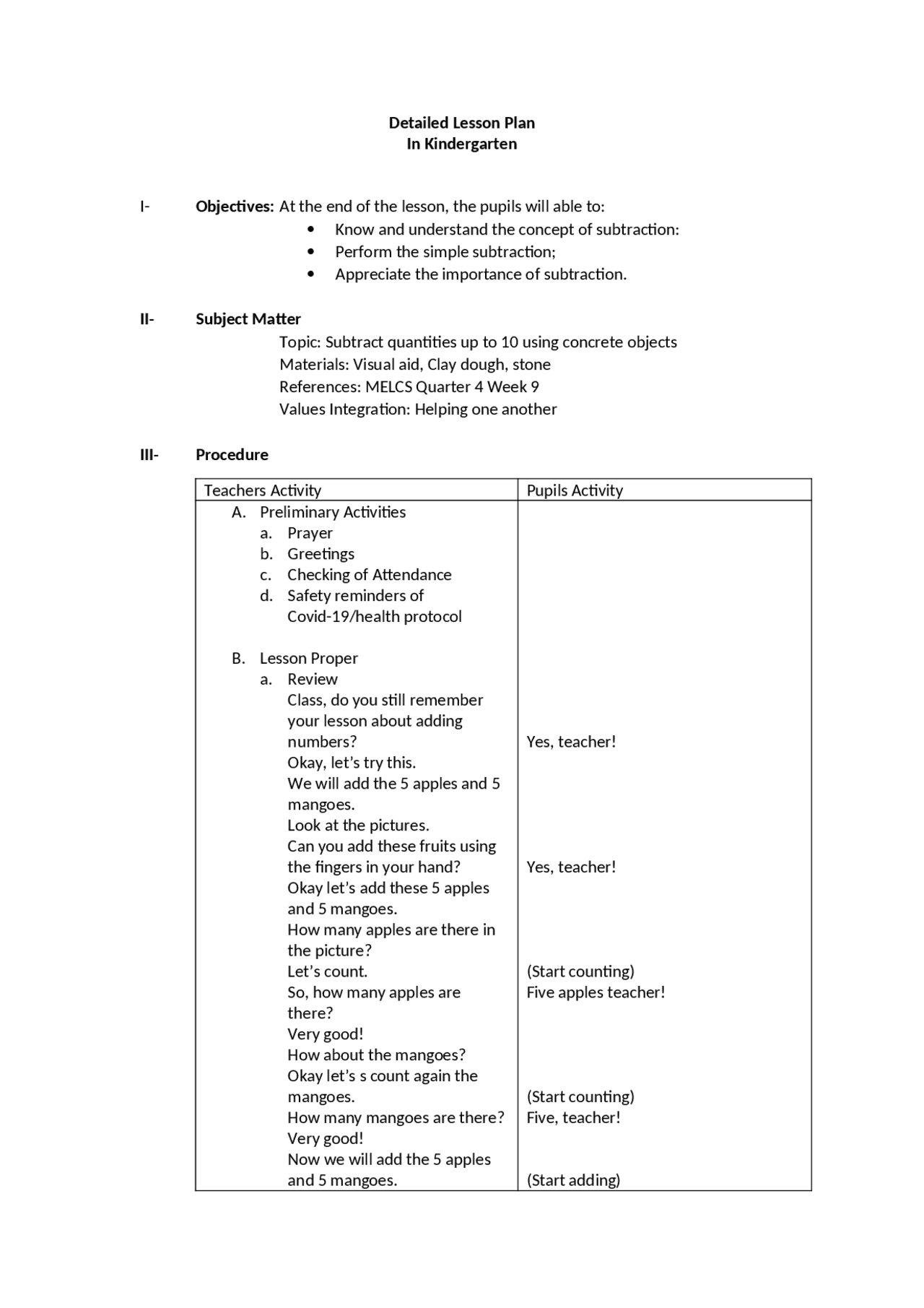 Lesson Plan Kinder Math Detailed lesson plan in mathematics kindergarten | Study Guides ...