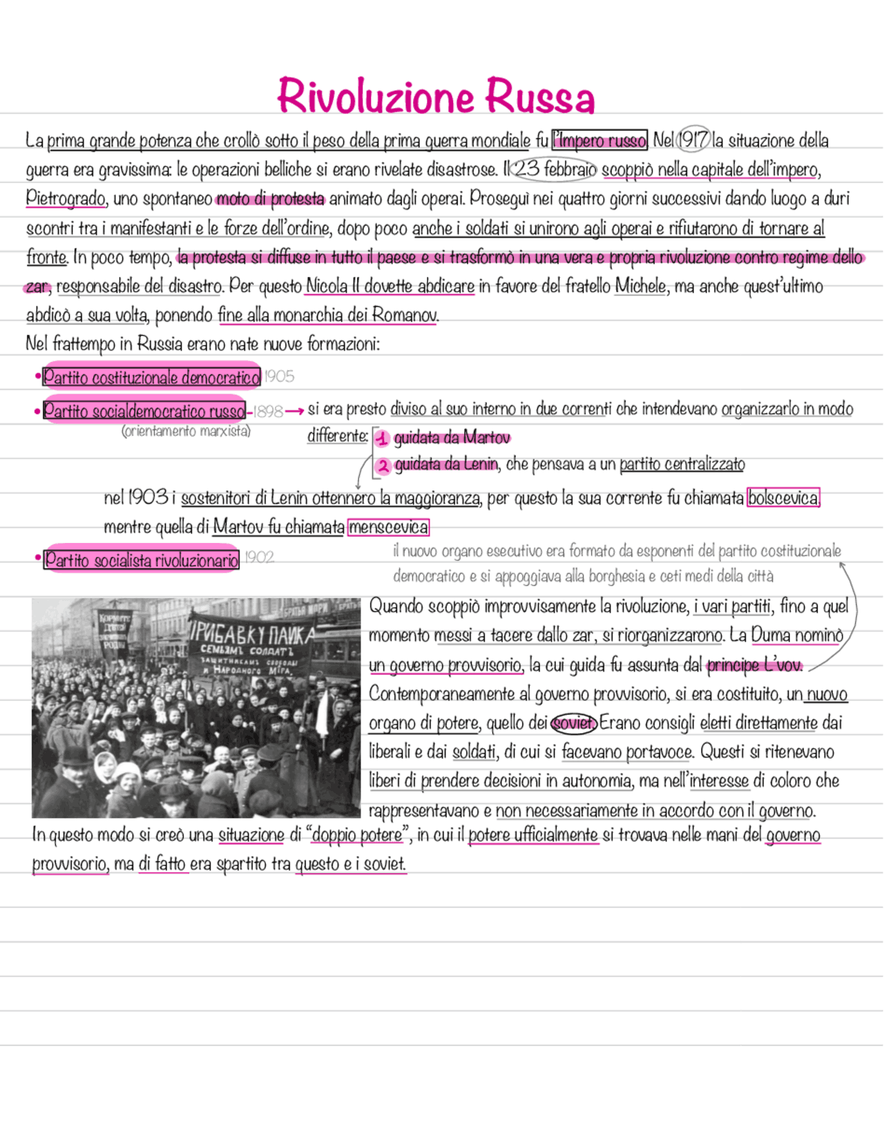 La Rivoluzione Russa | Schemi e mappe concettuali di Storia | Docsity