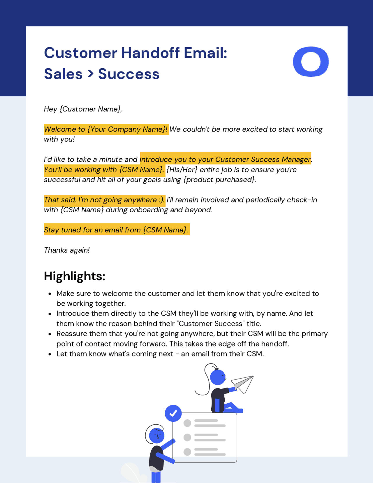 Customer Handoff Email Sales > Success Study notes Sales Management