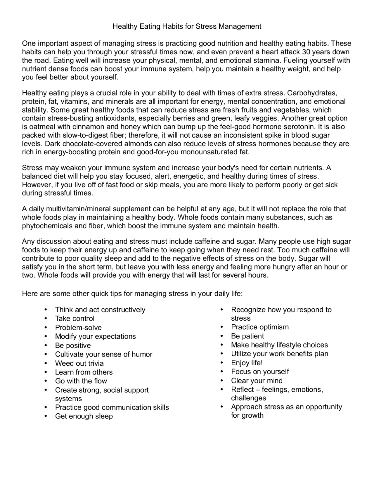 Eating Healthy Note Healthy Eating Habits for Stress Management | Study notes Nutrition ...