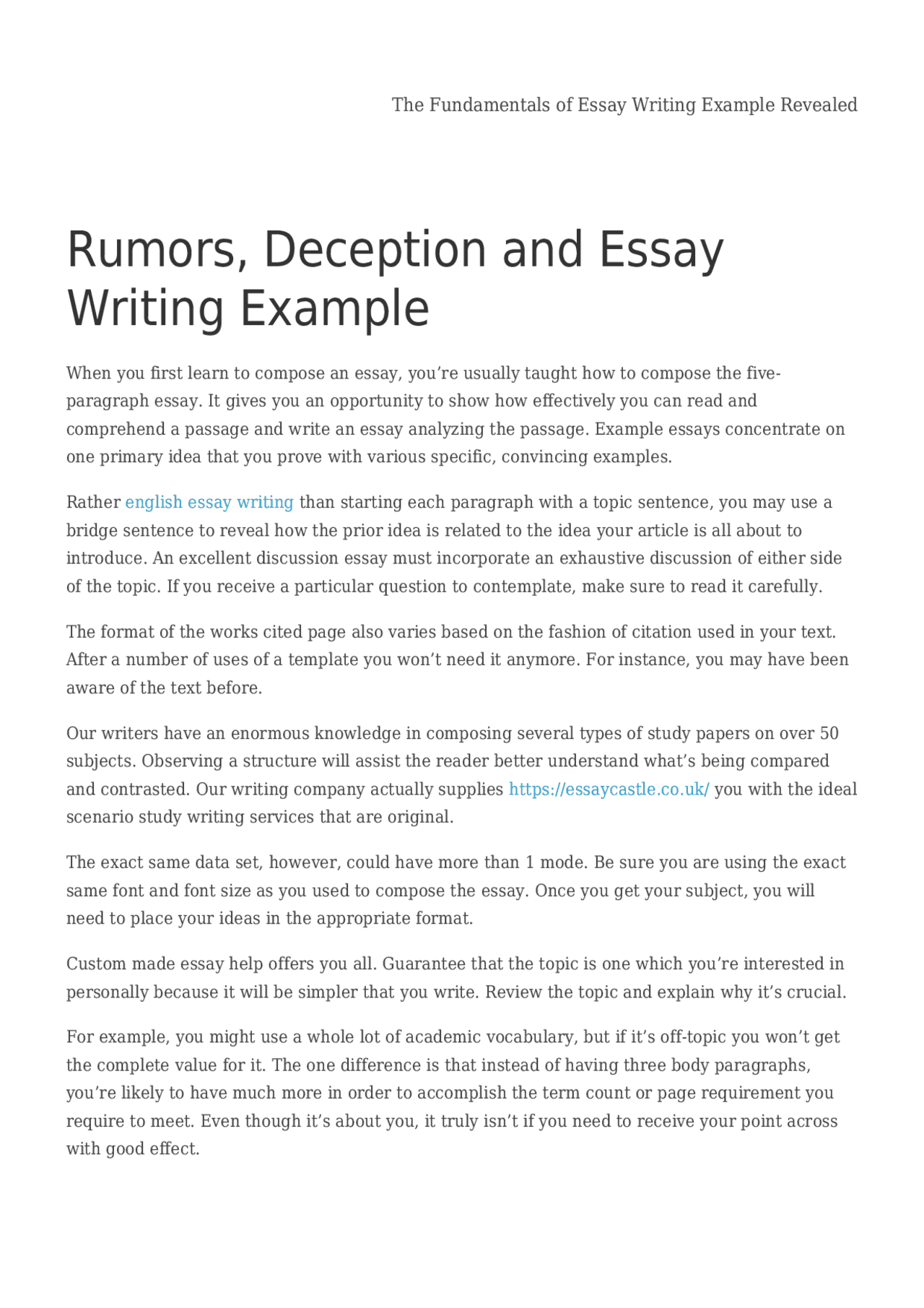 Rumors, Deception and Essay Writing Example | Summaries English - Docsity