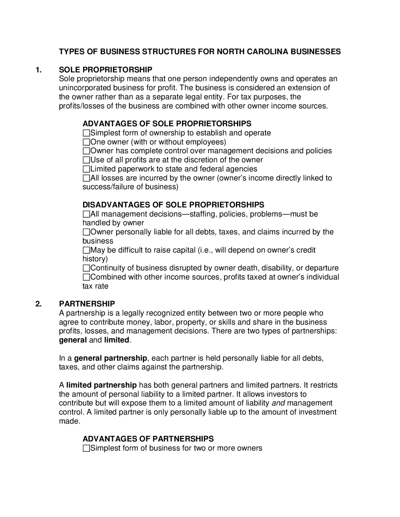TYPES OF BUSINESS STRUCTURES FOR NORTH Study notes Business Docsity