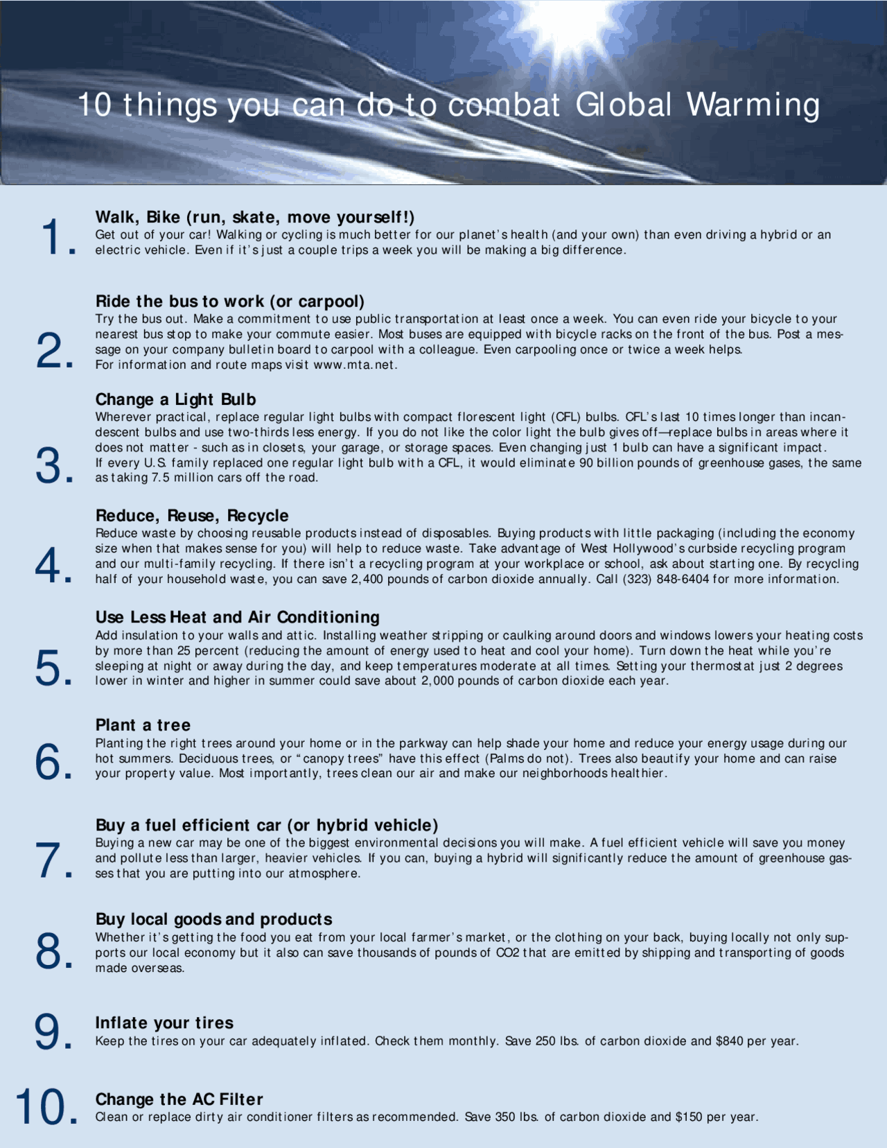 10 things you can do to combat Global Warming | Study notes Climatology ...