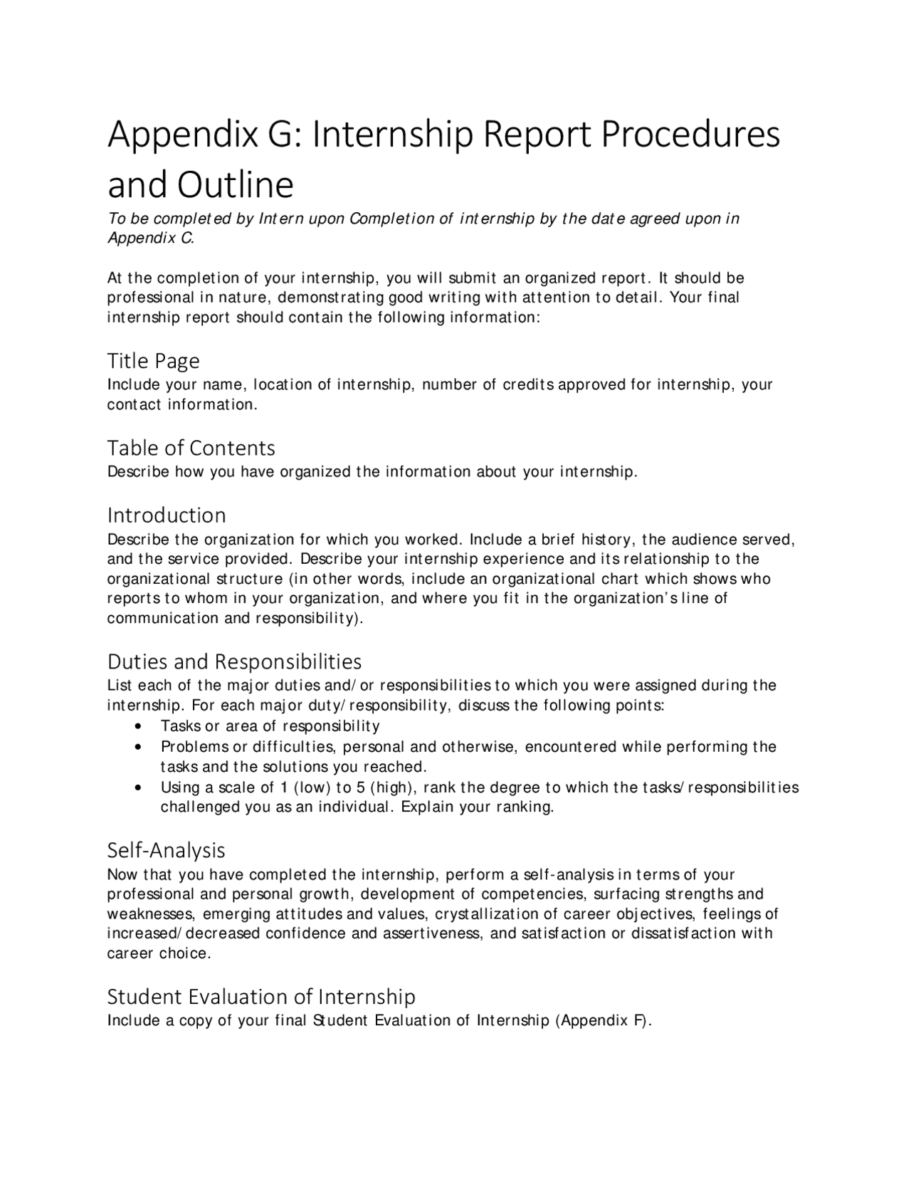 Intern Study Note Appendix G: Internship Report Procedures and Outline | Study notes ...