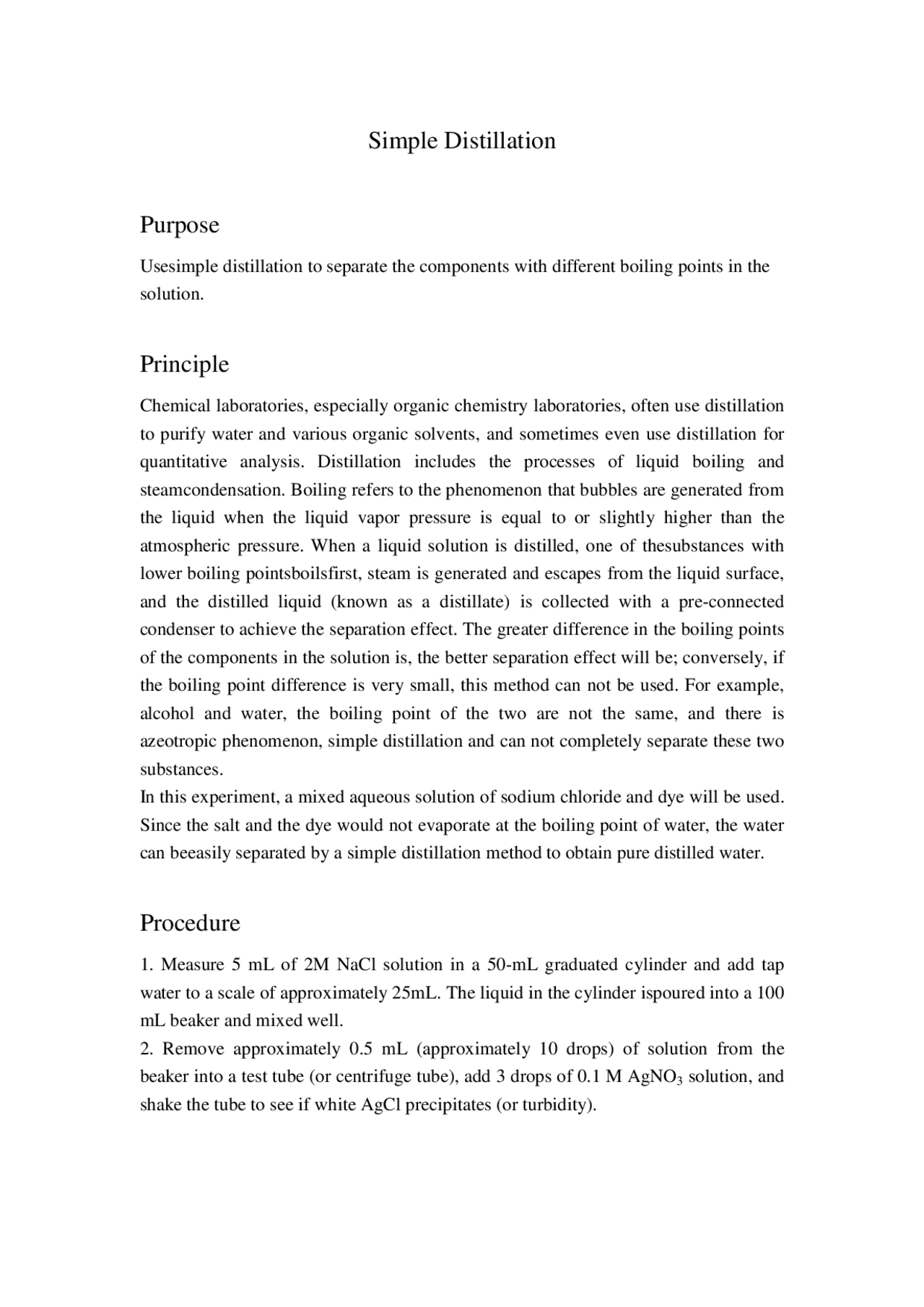 Simple Distillation Purpose Principle Procedure | Lecture notes Organic ...