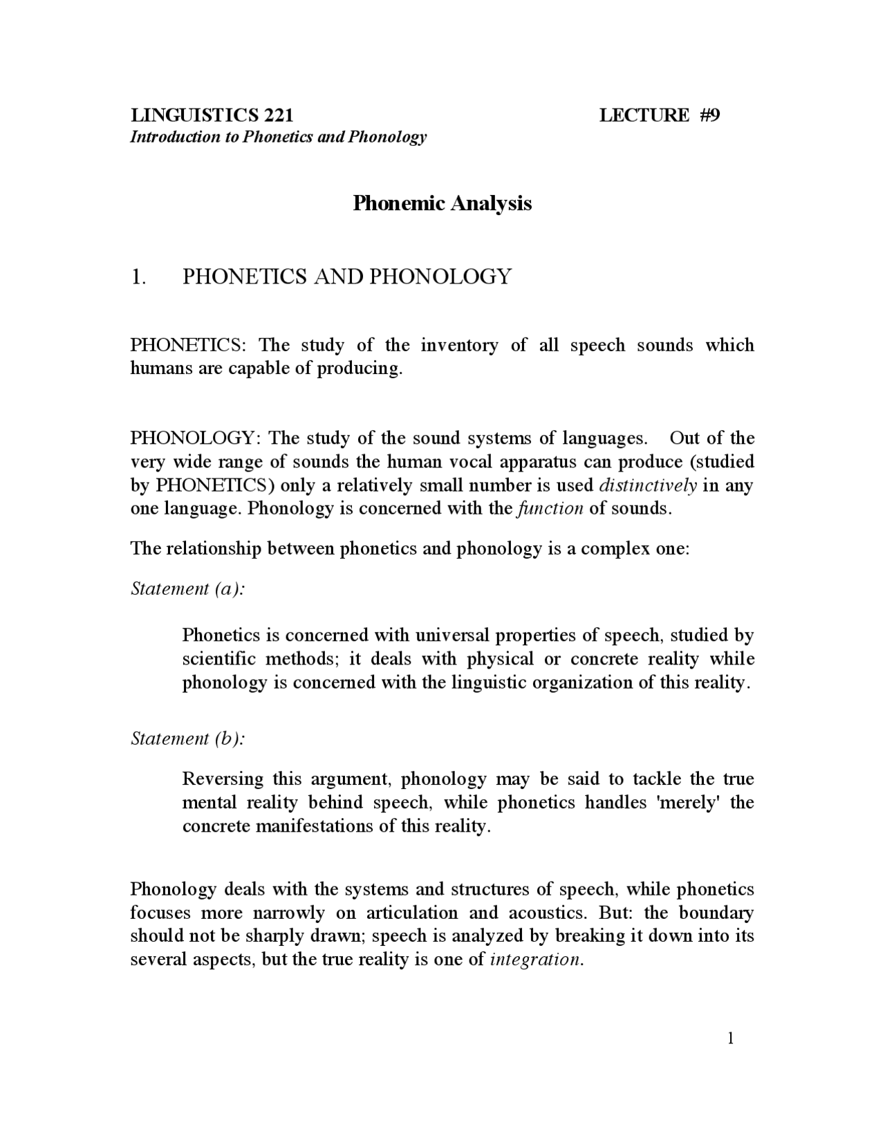 Phonology Notes.pdf Phonemic Analysis 1. PHONETICS AND PHONOLOGY | Study notes Phonetics ...