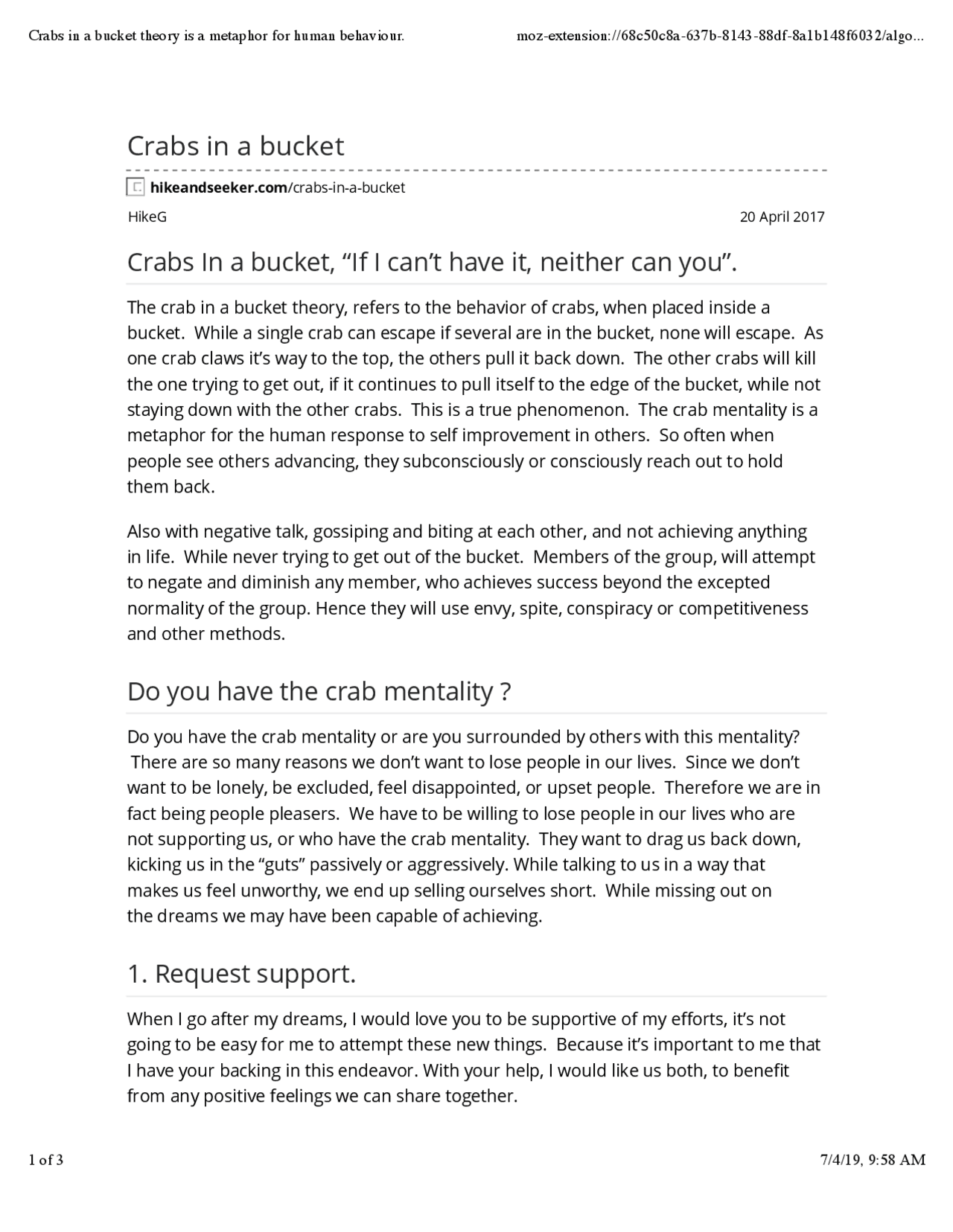 Crabs in a bucket theory is a metaphor for human behaviour. Study notes Behavioural Science