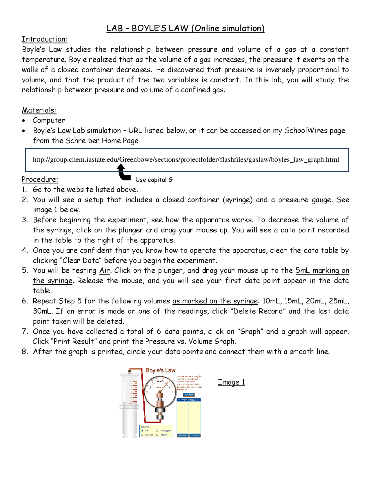 LAB BOYLE'S LAW simulation) Lecture notes Law Docsity