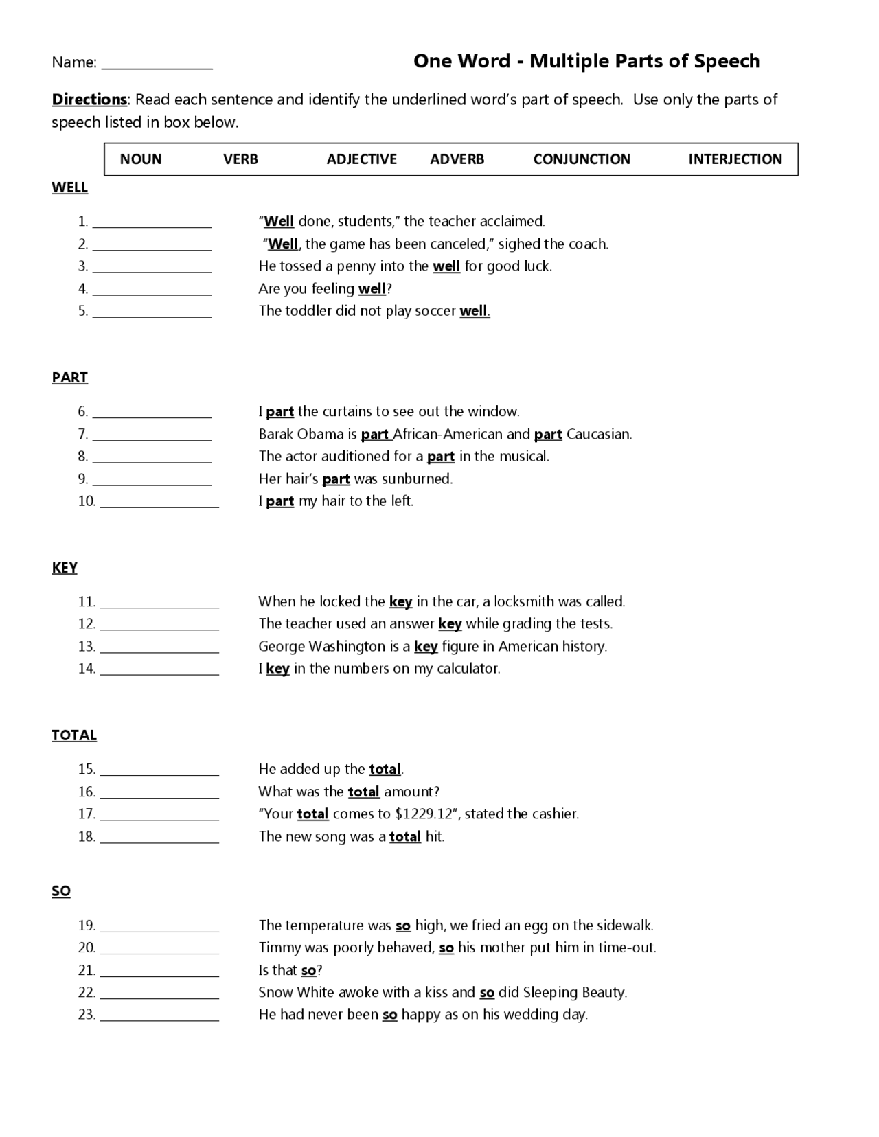 One Word | Study notes Grammar and Composition | Docsity
