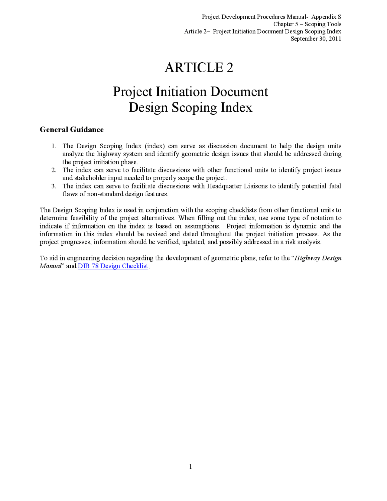 ARTICLE 2 Project Initiation Document Design Scoping Index | Study ...