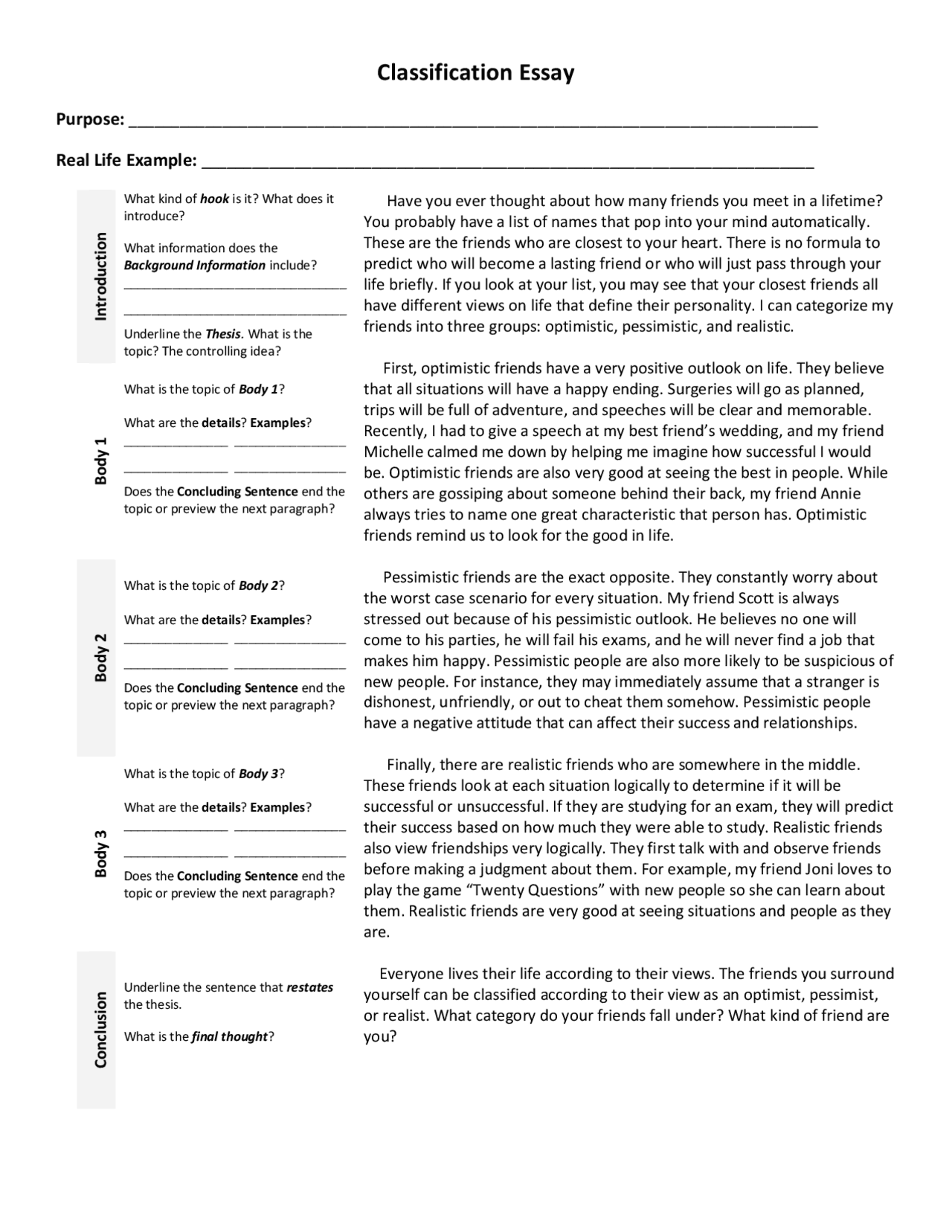 Classification Essay Outline Template | PDF | Lecture notes Technical ...