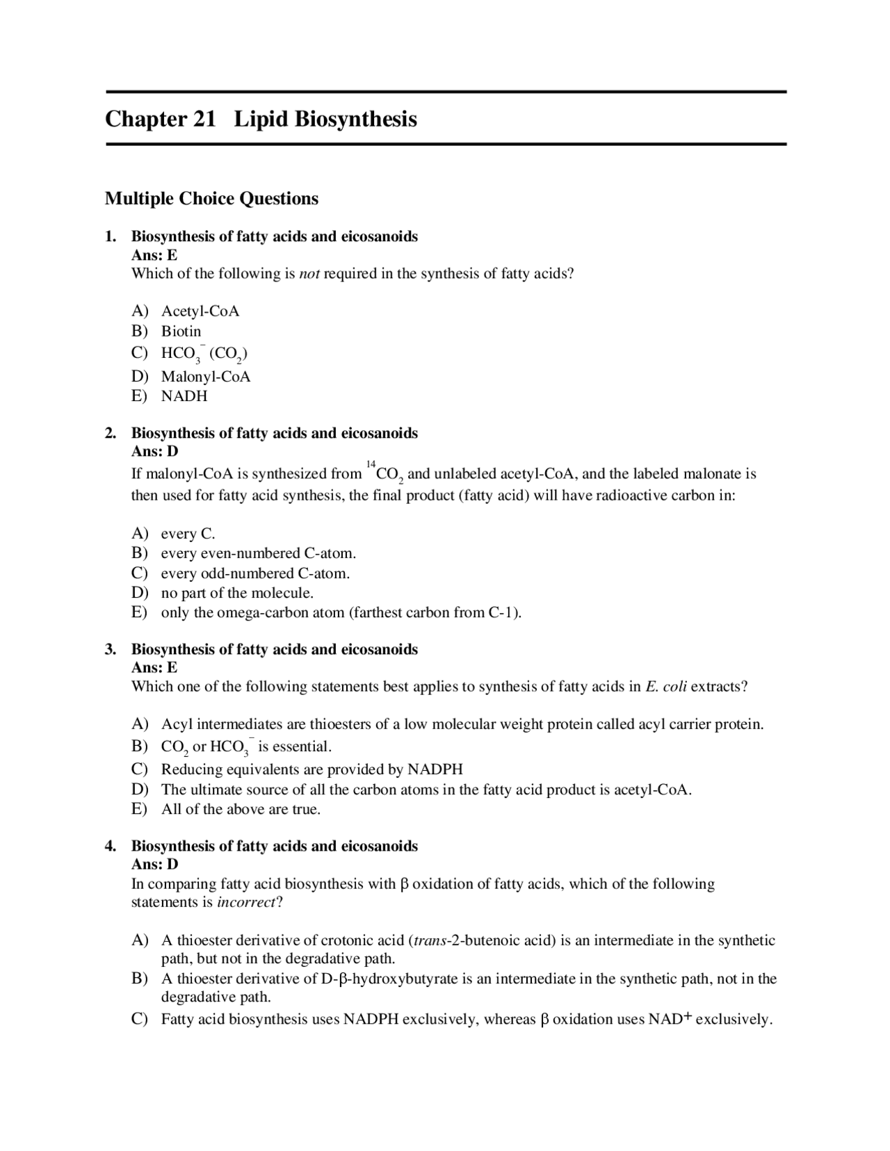 Chapter 21 Lipid Biosynthesis | Study Guides, Projects, Research ...