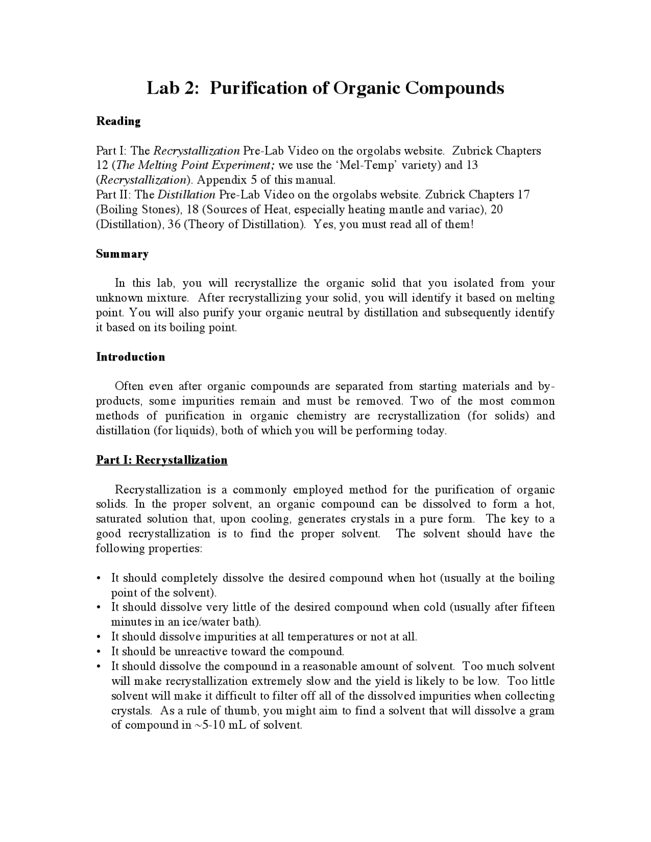 Lab 2: Purification of Organic Compounds | Study Guides, Projects ...