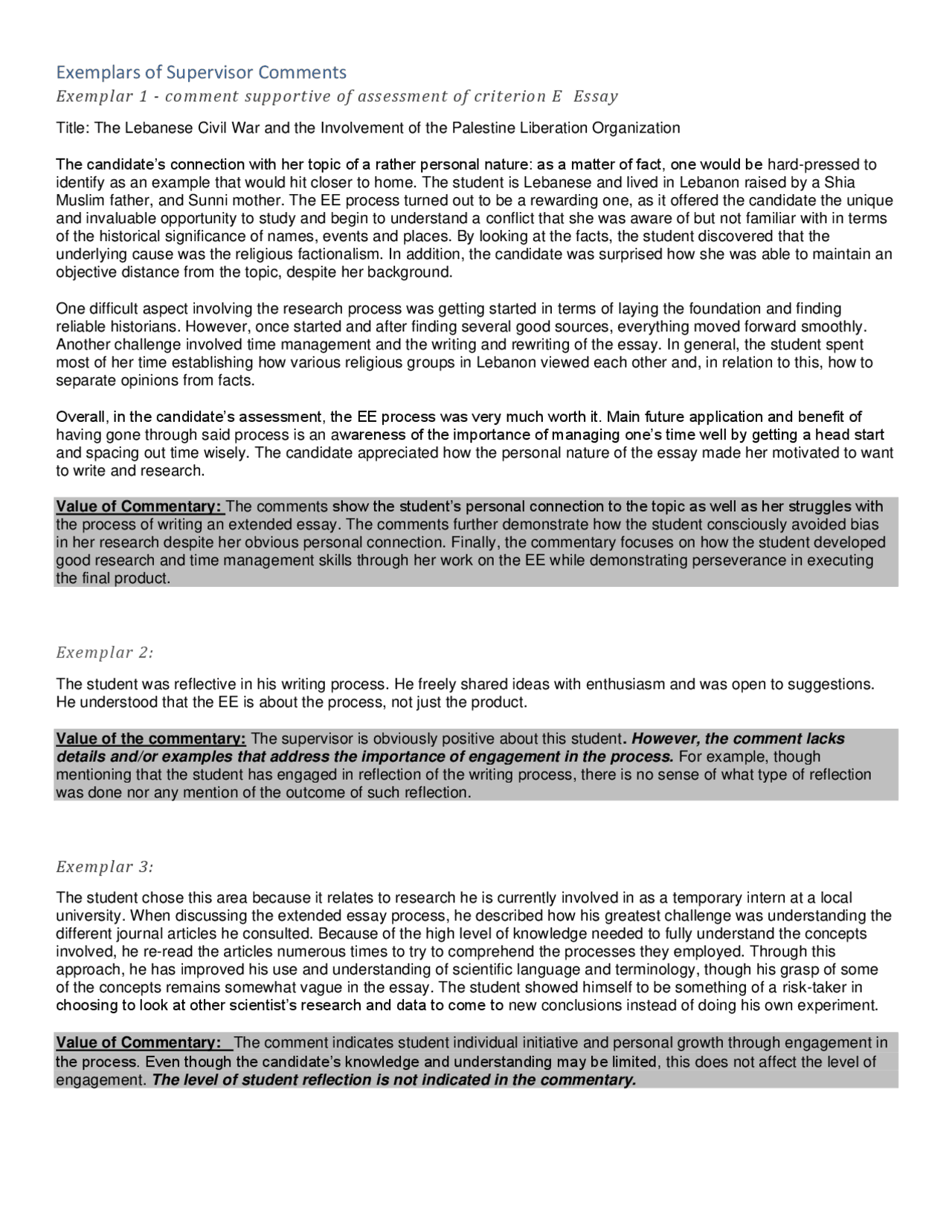 Exemplars of Supervisor Comments | Study notes Research Methodology ...