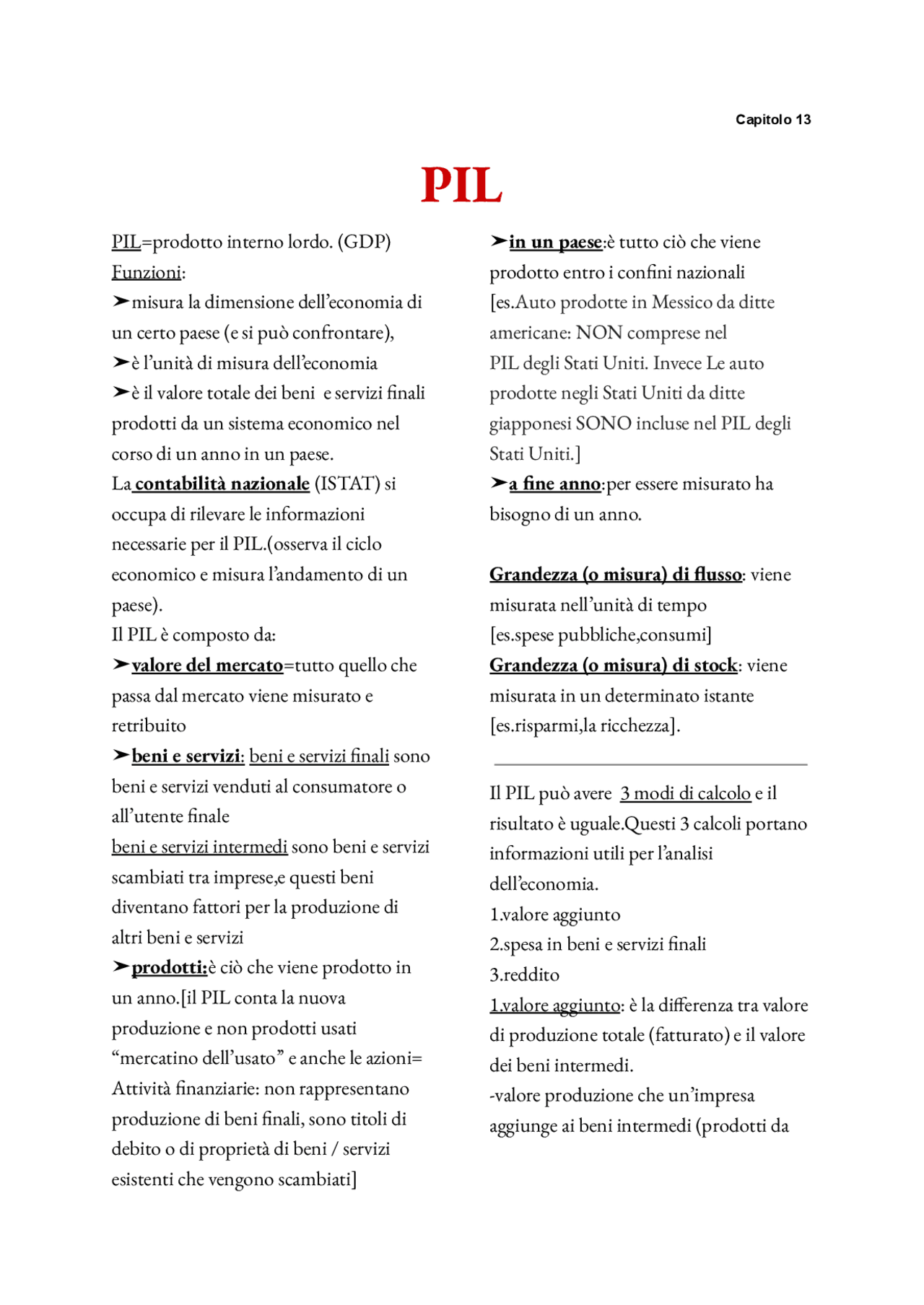 PRODOTTO INTERNO LORDO (PIL) Schemi e mappe concettuali di