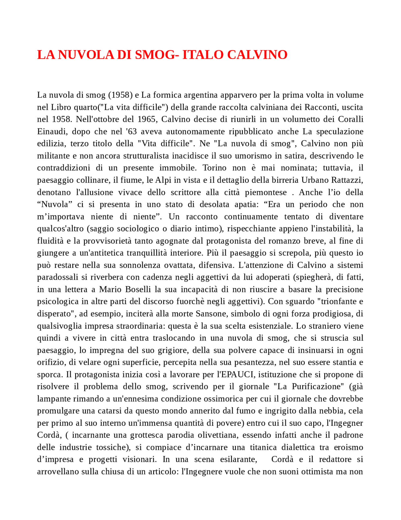Sintesi approfondita del libro la nuvola di smog di italo calvino per esame di letteratura Sintesi approfondita del libro la nuvola di smog di italo calvino per esame di letteratura