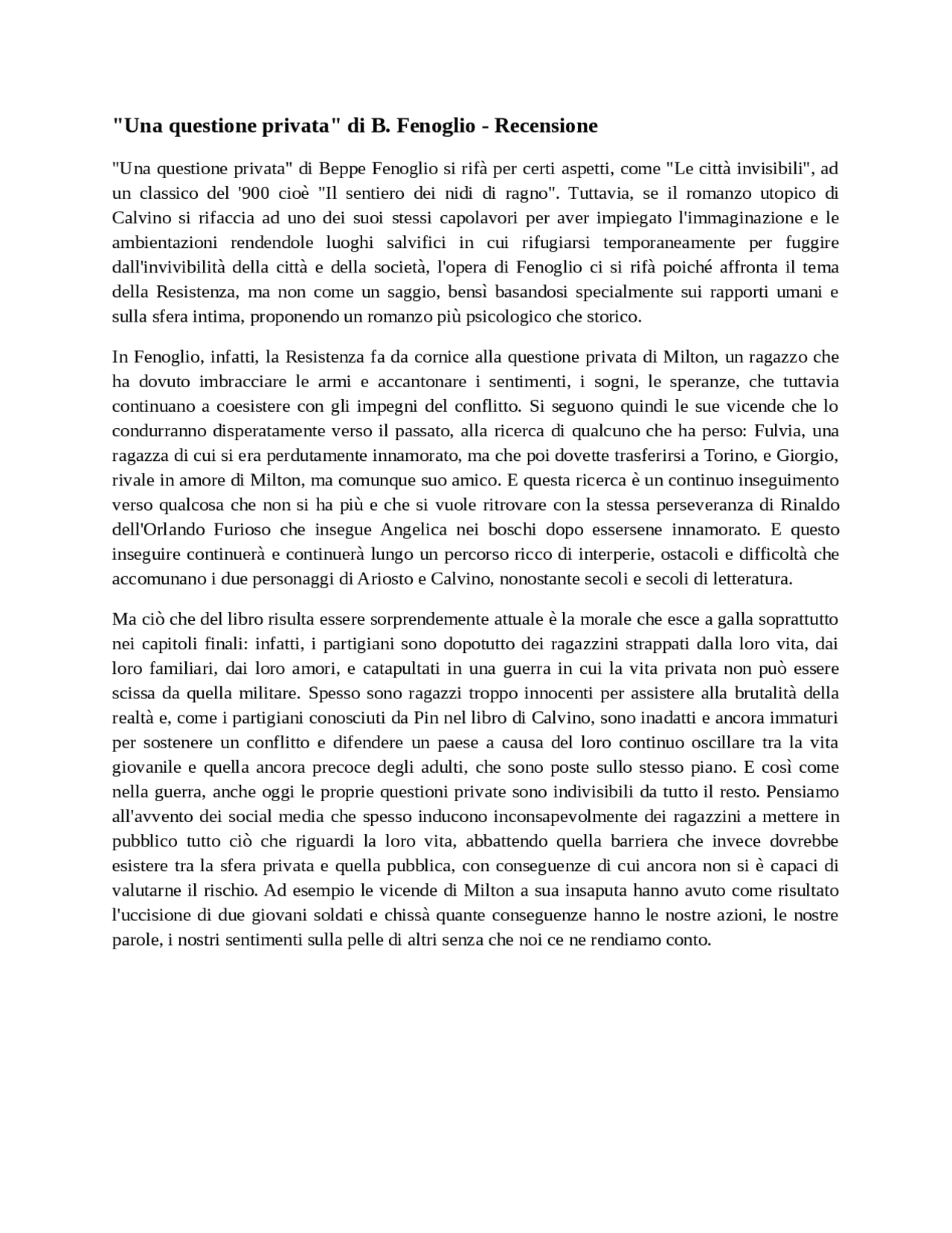 una questione privata di fenoglio