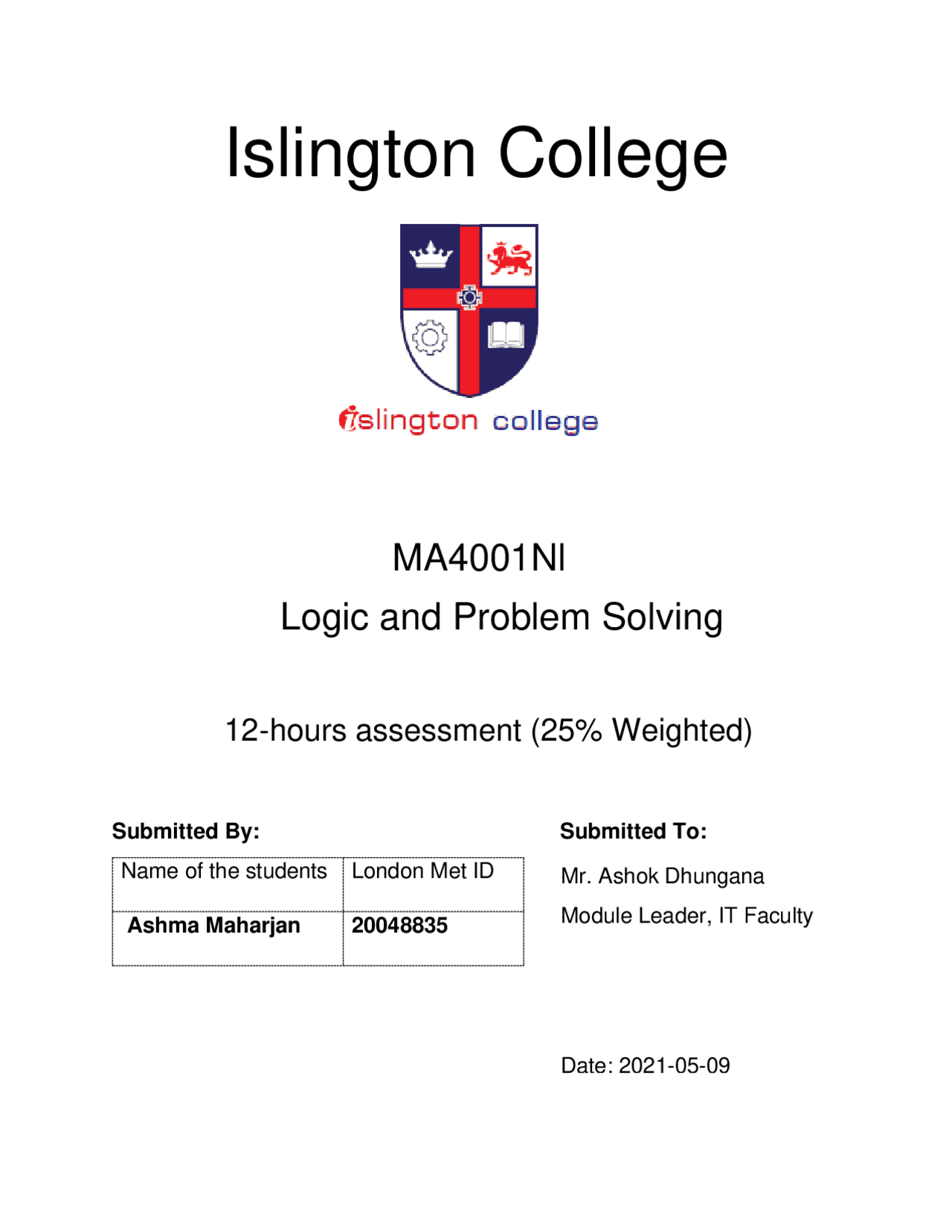 Logic and Problem Solving solved quesitions and answers. | Assignments ...