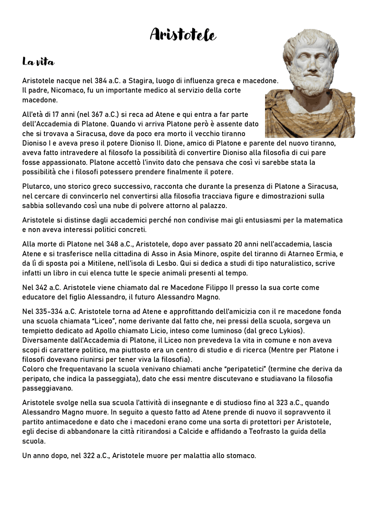 La filosofia di Aristotele | Appunti di Filosofia | Docsity