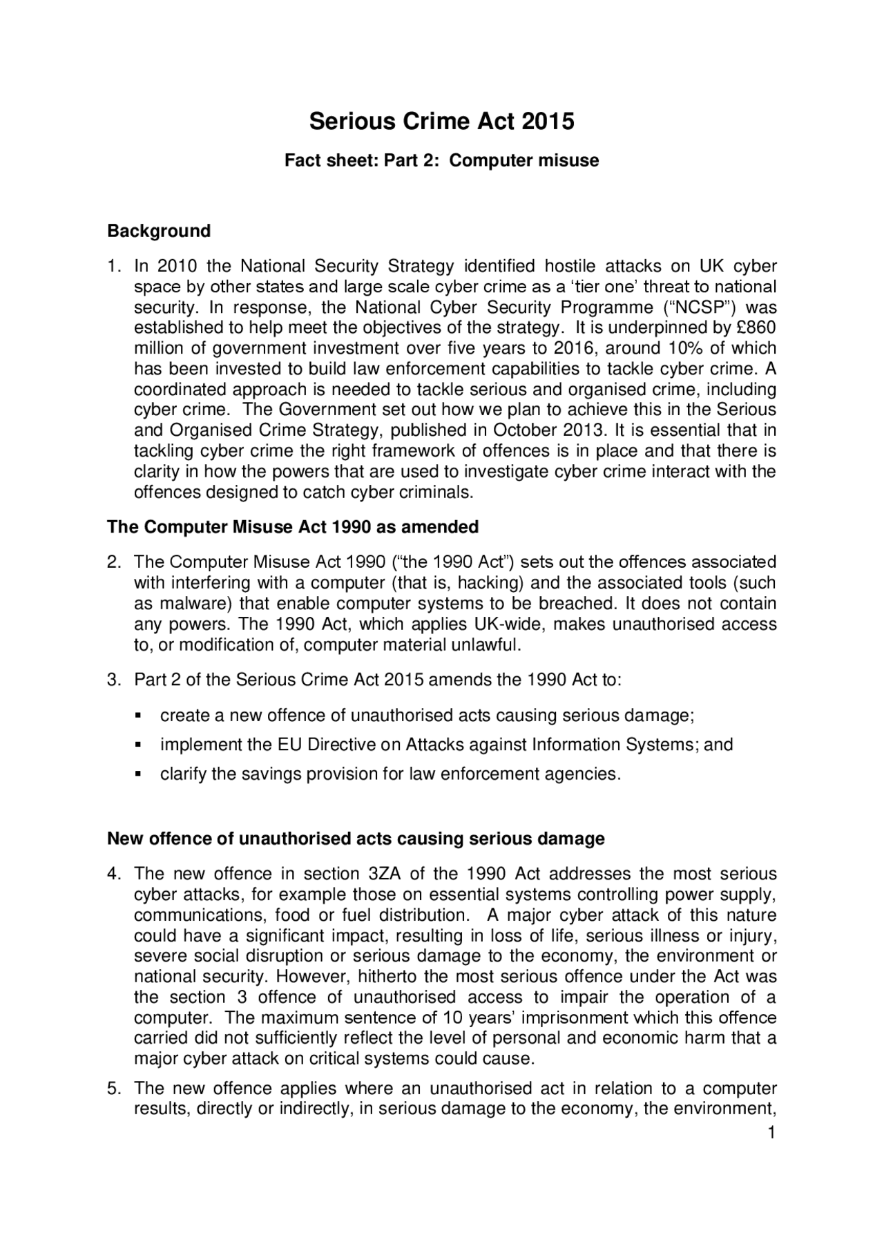 Fact sheet: Part 2: Computer misuse | Summaries Law | Docsity