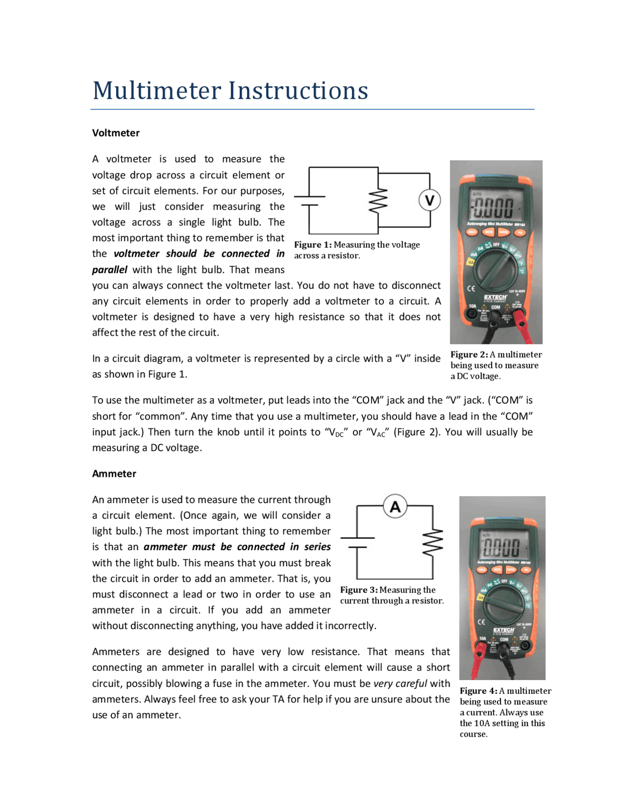 Multimeter Instructions Study notes Physics Docsity