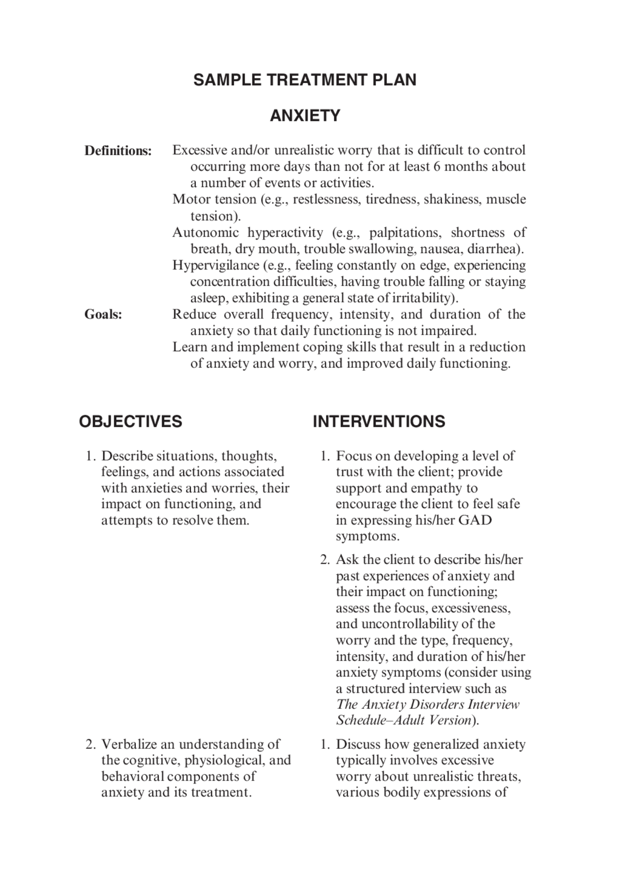 Sample Treatment Plan Anxiety Study Notes Psychology Docsity Sample treatment plan anxiety study notes psychology docsity