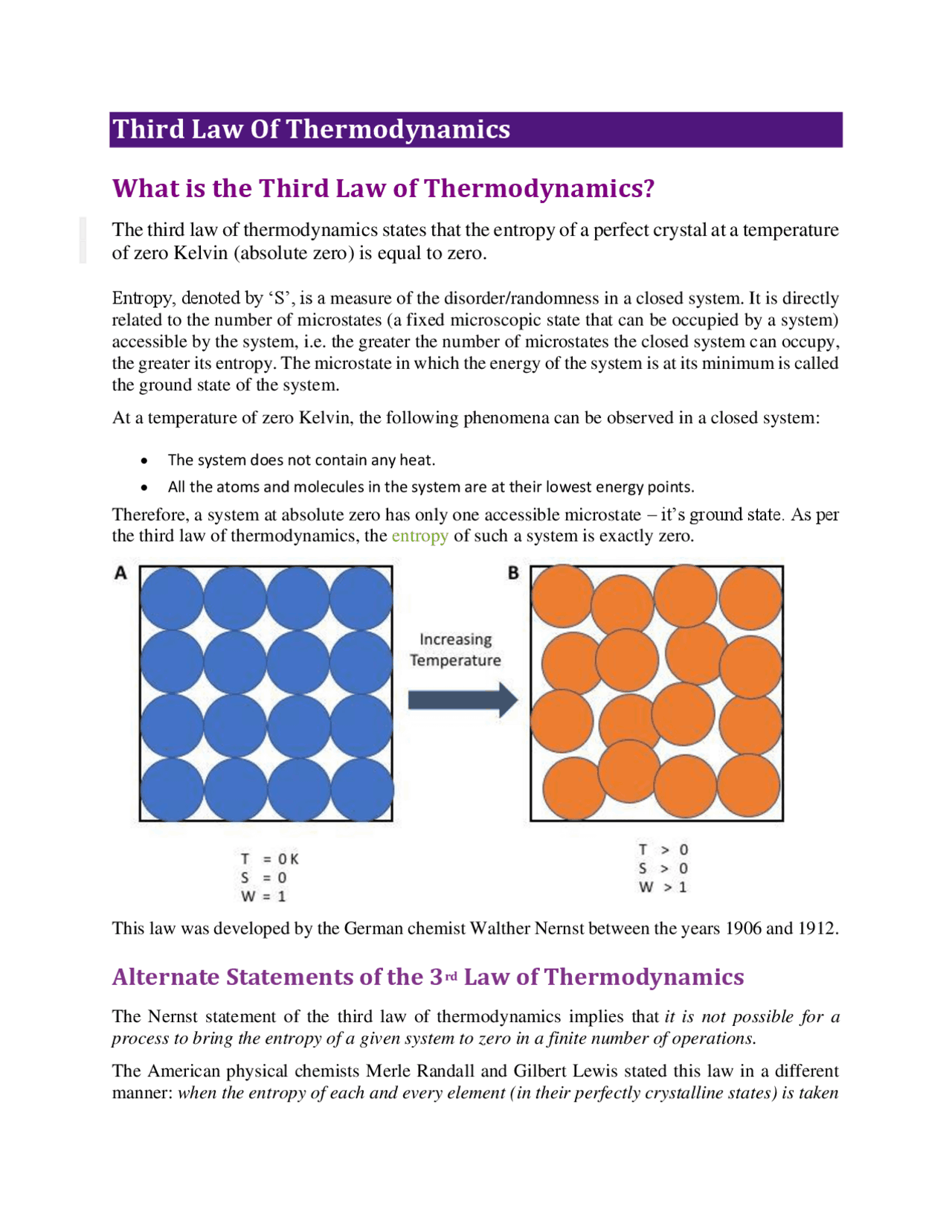 Third Law Of Thermodynamics Study notes Law Docsity