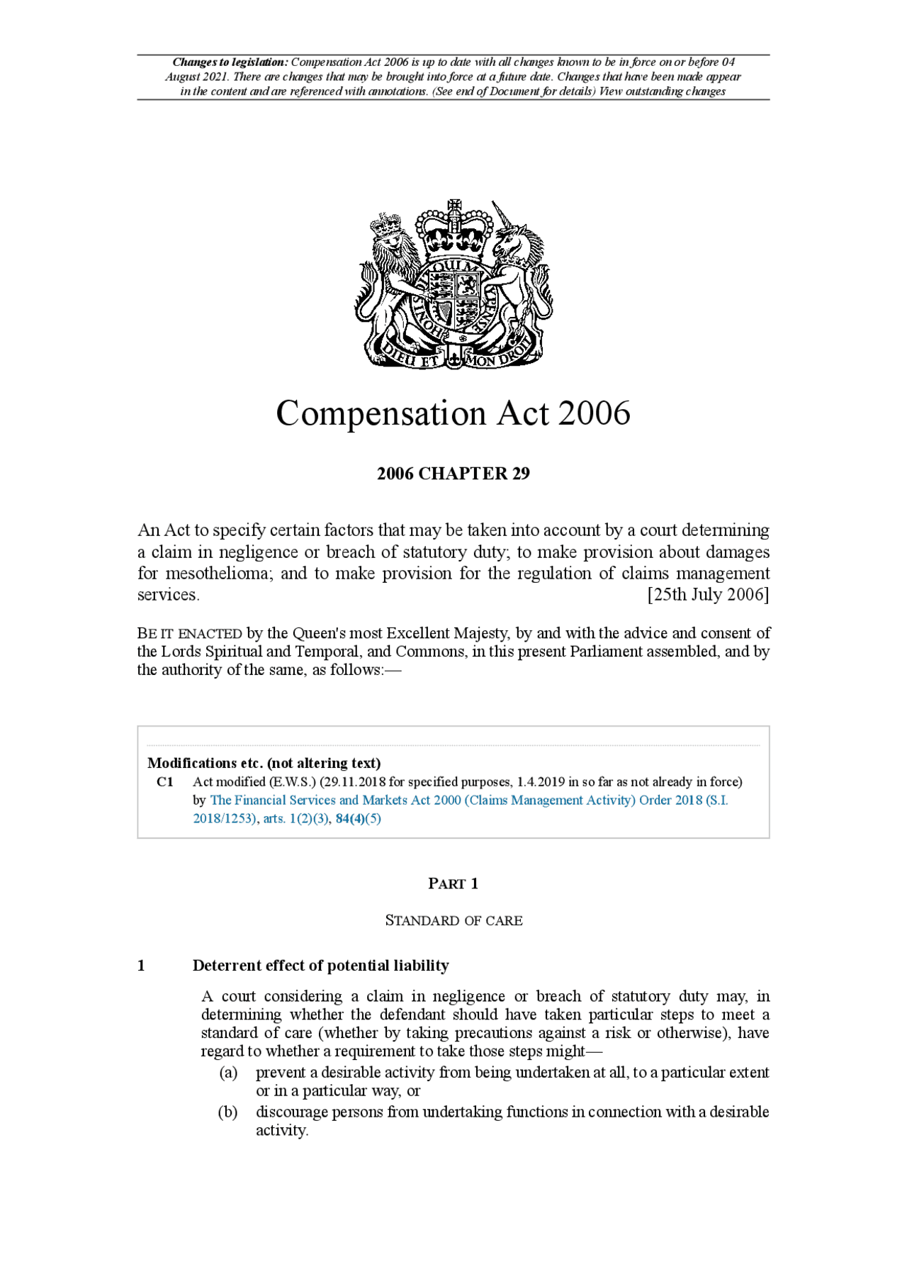 Compensation Act 2006 Study notes Art Docsity