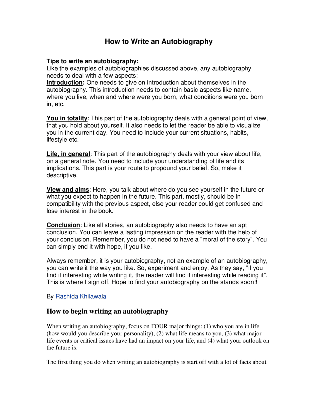 Autobiography Example For University
