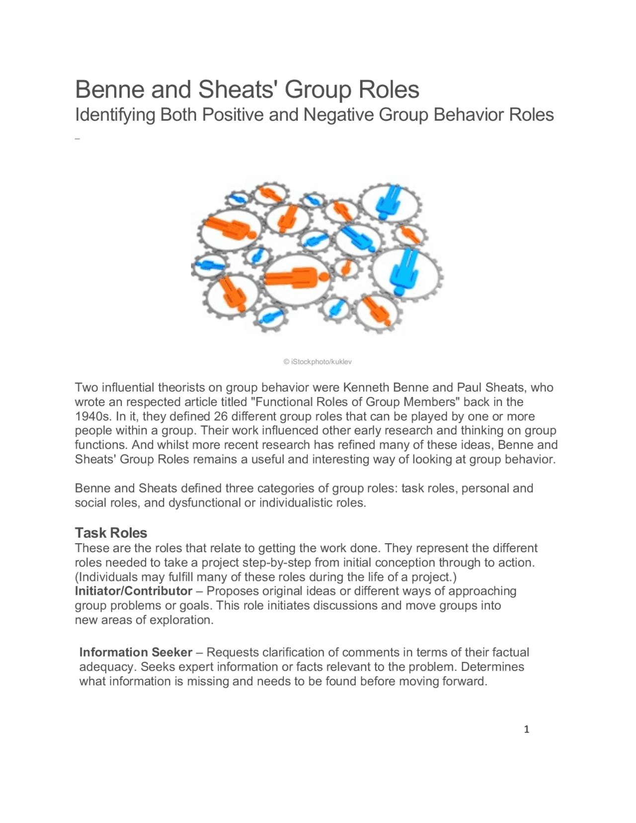 Group Roles Model Small Group Roles Sheats and Benne | Slides Communication | Docsity