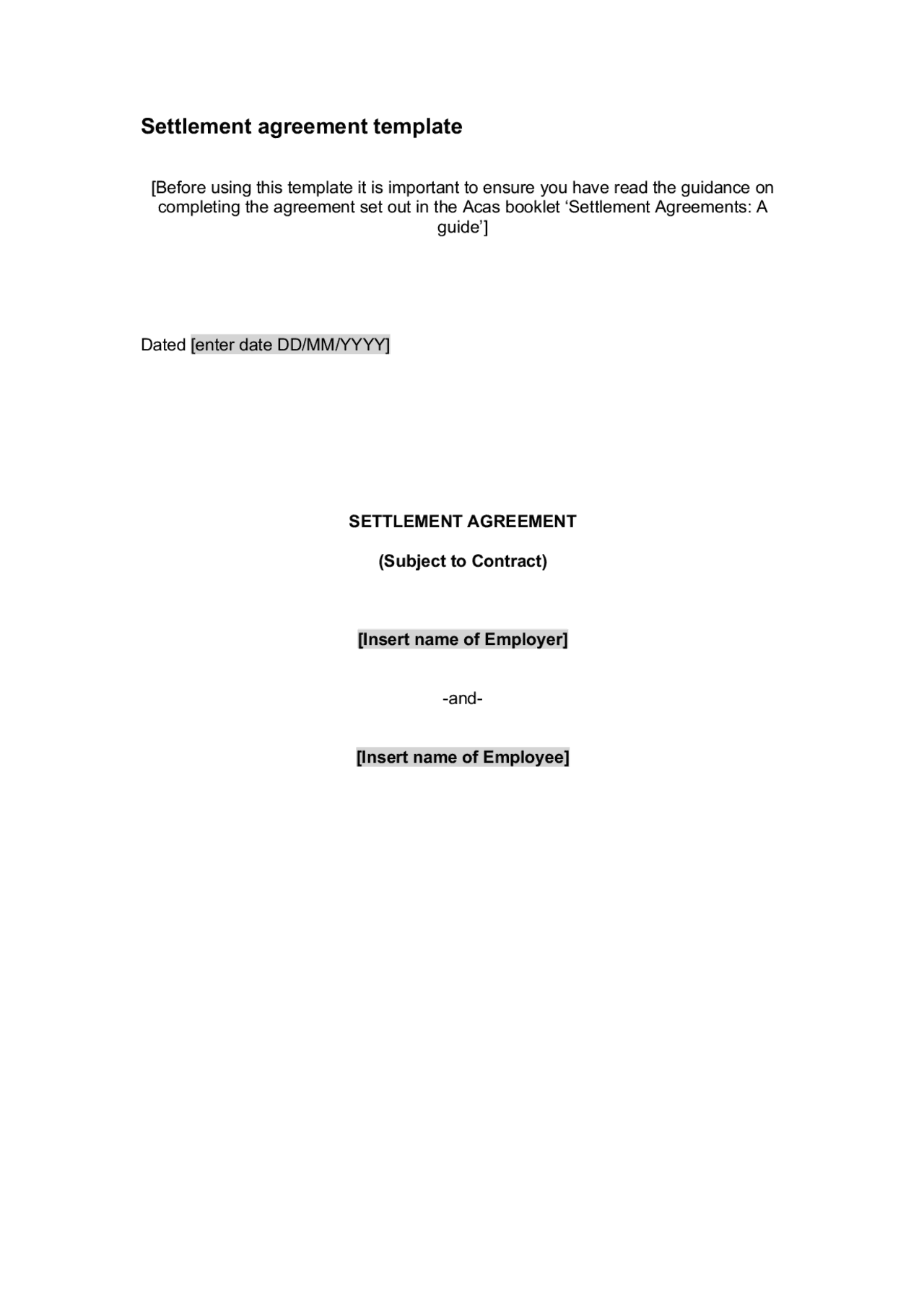 Settlement agreement template Exercises Law Docsity