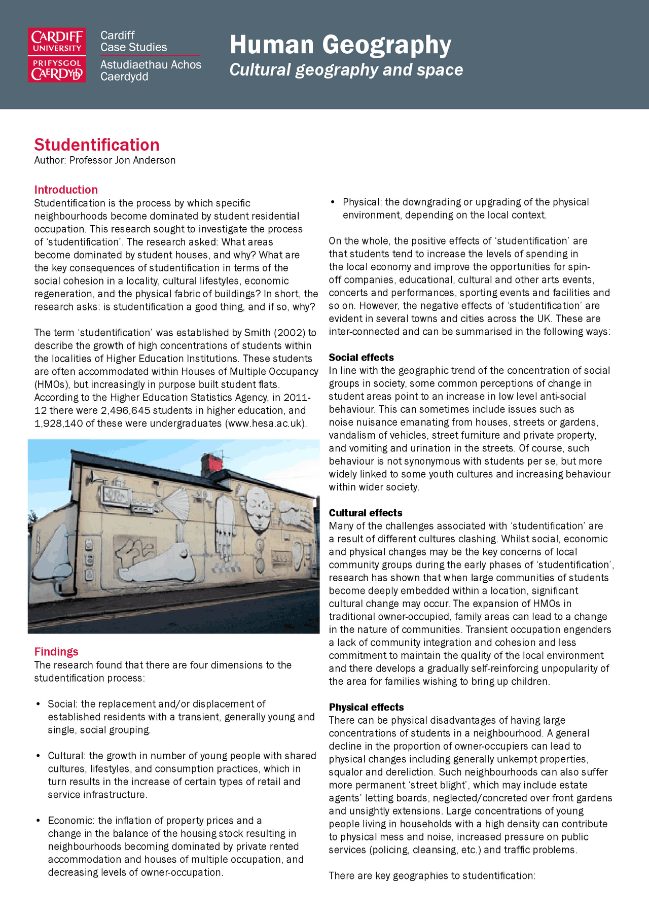 Studentification.pdf Human Geography Study notes Geography Docsity