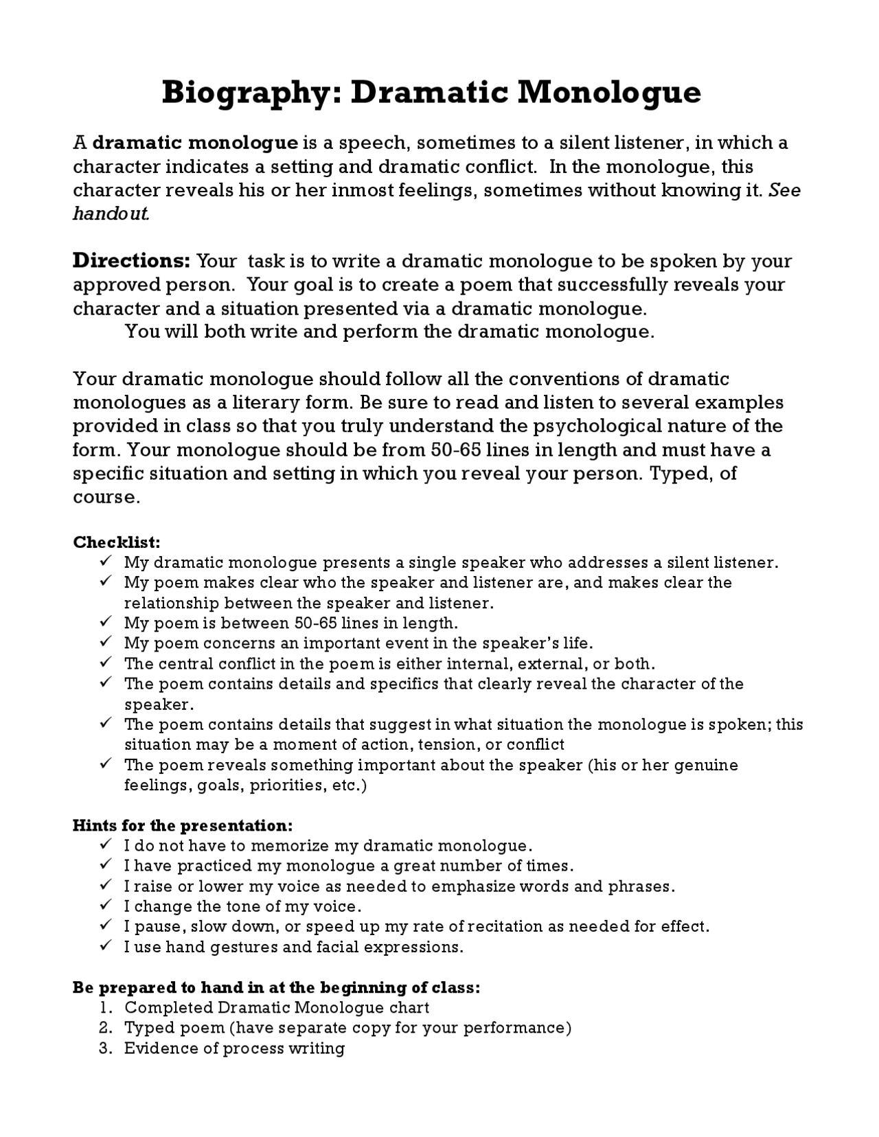 Dramatic Monologue Examples