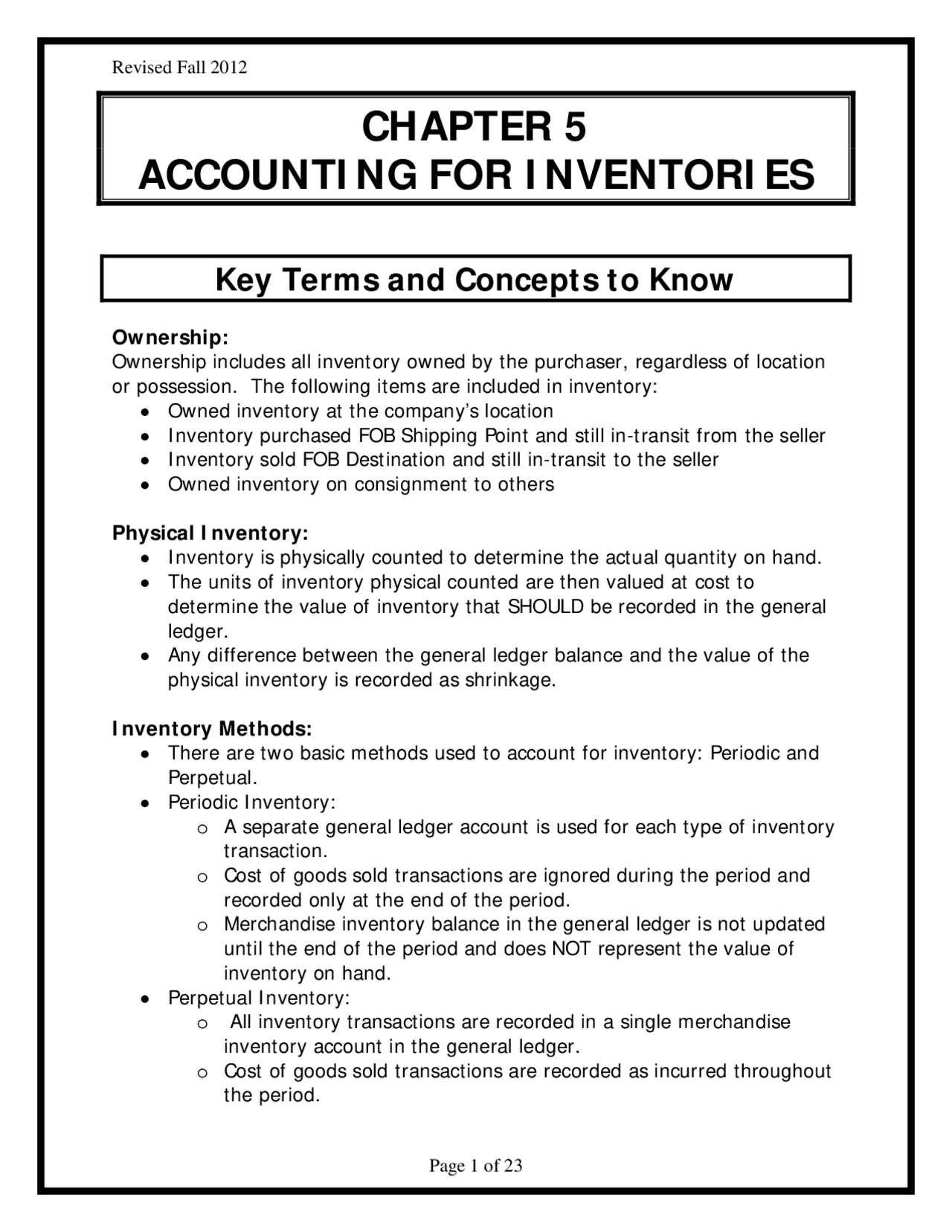 CHAPTER 5 ACCOUNTING FOR INVENTORIES | Lecture notes Accounting | Docsity