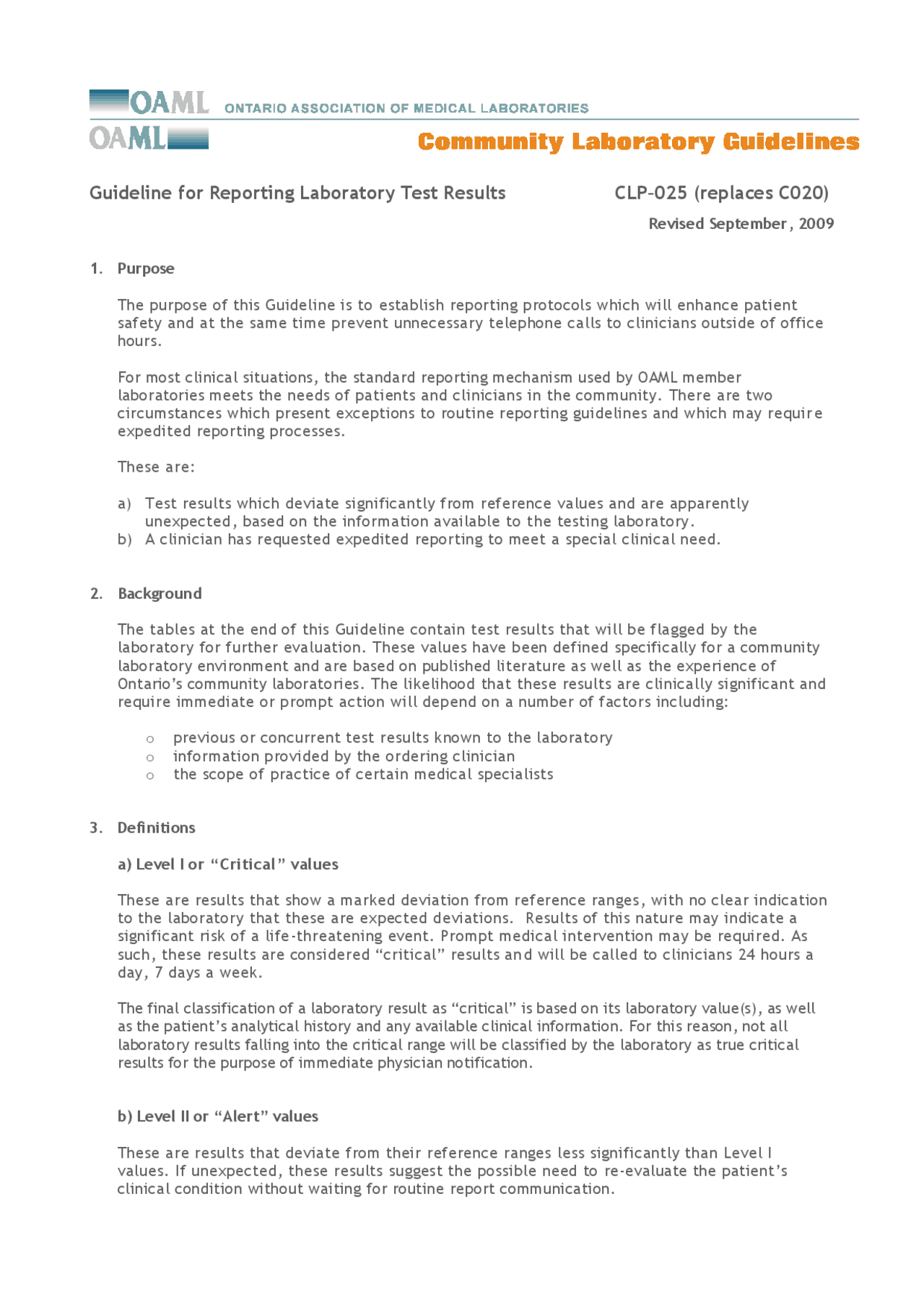 Guideline for Reporting Laboratory Test Results CLP–025 ... | Study ...