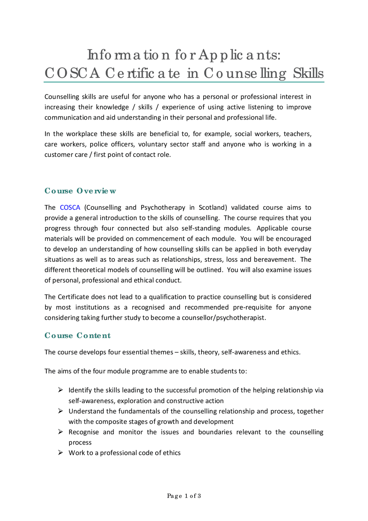 Cosca Certificate.pdf Information for Applicants: COSCA Certificate in Counselling ...