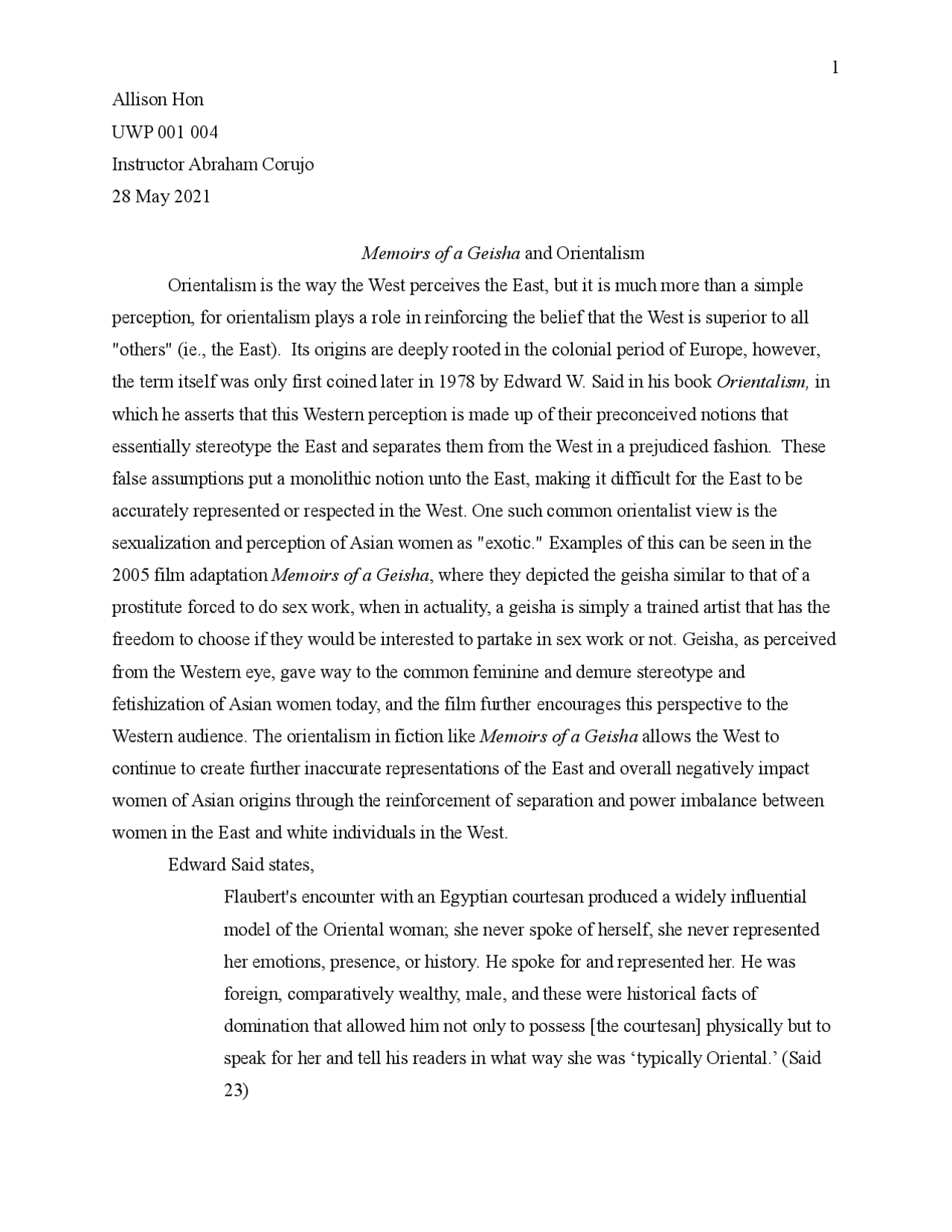 Memoirs of a Geisha and Orientalism | FYC Journal | Lecture notes ...