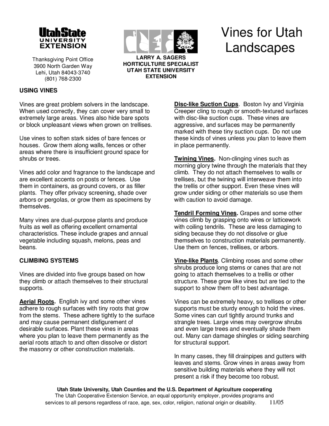 Vines for Utah Landscapes Exercises Construction Docsity