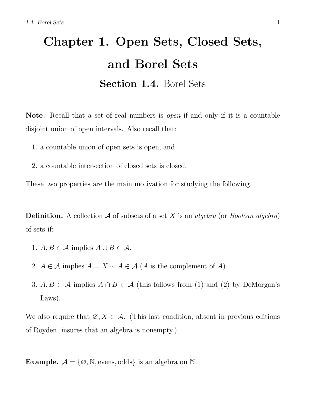 Chapter 1. Open Sets, Closed Sets, and Borel Sets | Exercises Algebra ...